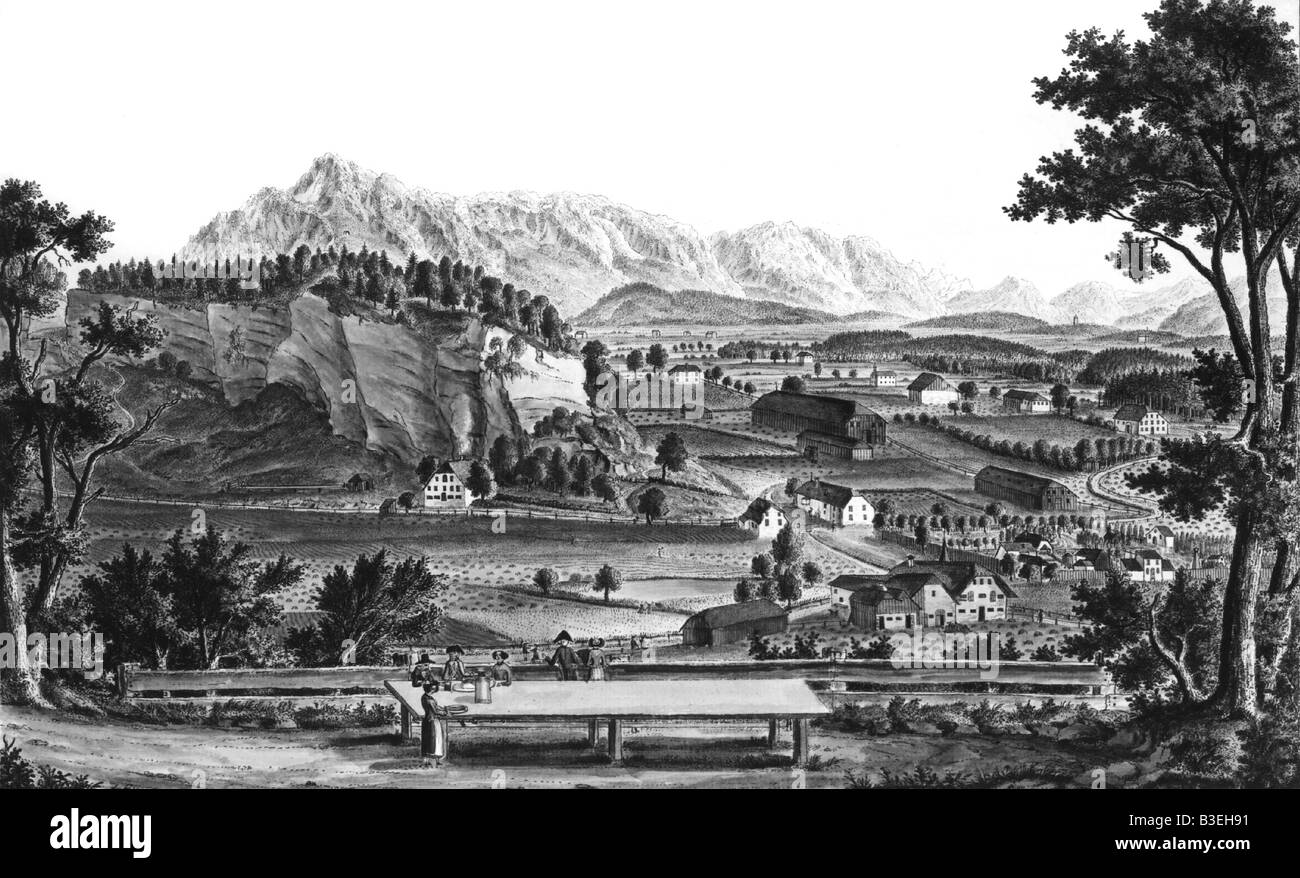geographic / travel, Austria, Salzburg, view towards Ofenloch, Untersberg and Riedenburg, graphic by Johann Michael Frey (1750 - 1813, Stock Photo