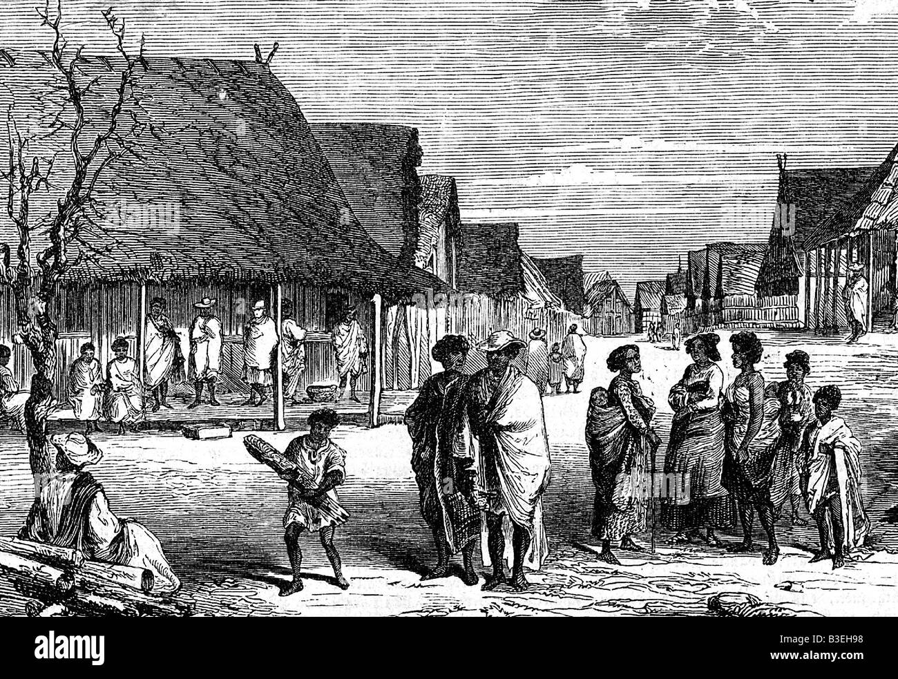 geography / travel, Madagascar, Tamatava, street scenes, engraving, circa 1861, Stock Photo