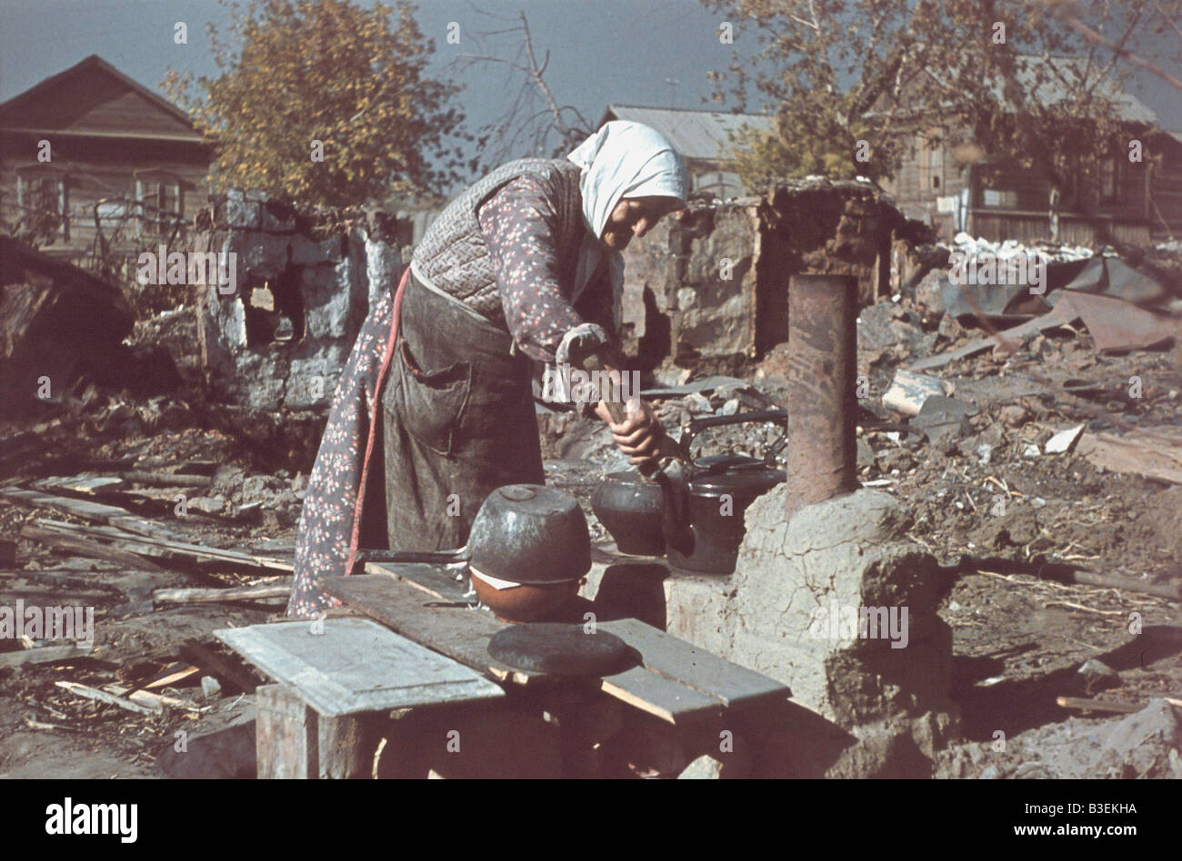 Residents in Stalingrad Ruins. Stock Photo