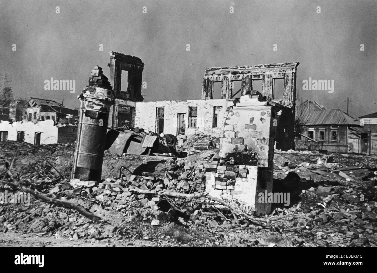 Destroyed Buildings in Stalingrad/1942. Stock Photo