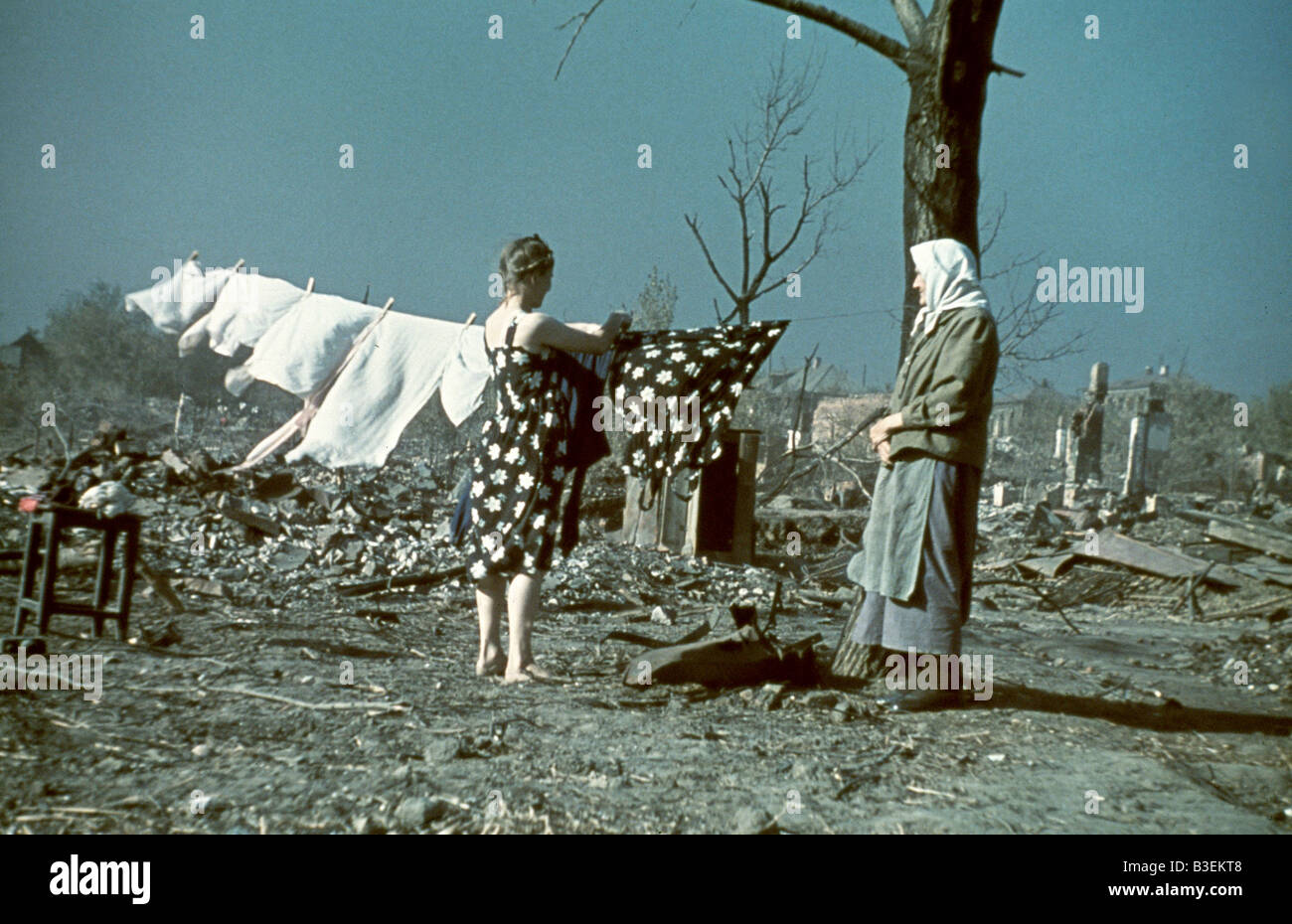 Women in Stalingrad Ruins. Stock Photo