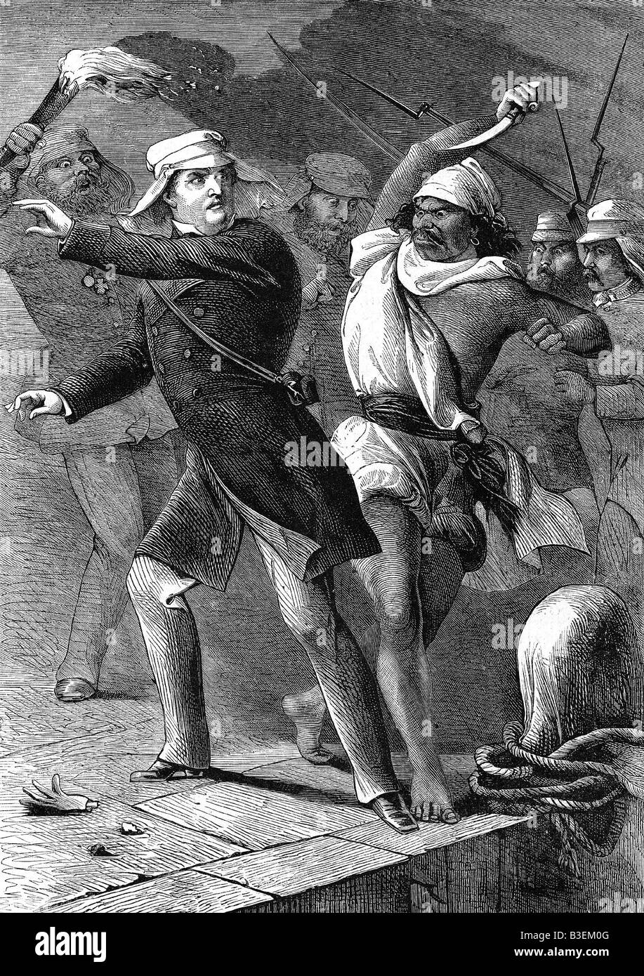 geography/travel, India, Indian Mutiny 1857 - 1858, killing of General Sir Hugh Wheeler, Kanpur, 25.6.1857, engraving, 19th century, rebellion, Sepoys, British East Indian Company, mutineers, siege, Cawnpore, historic, historical, people, Stock Photo