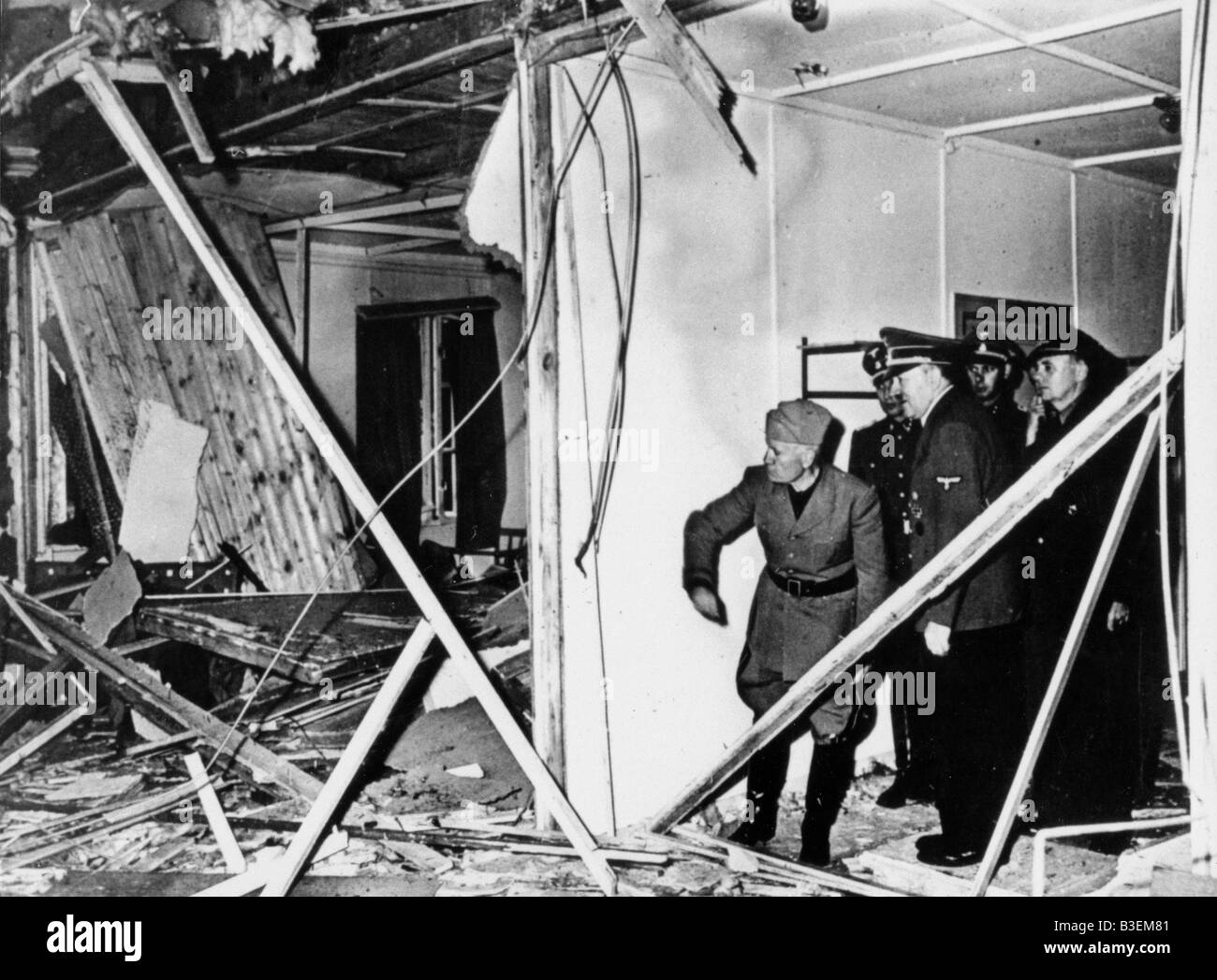 Hitler,Mussolini in destroyed HQ. Stock Photo