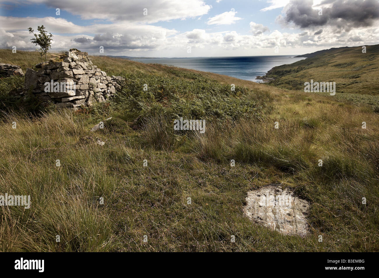 Abandoned village An Carn and cup and ring marked stone north east Jura Scotland UK Stock Photo
