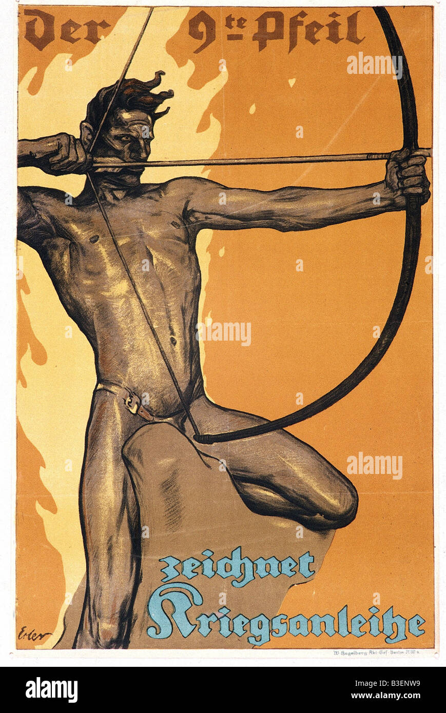 events, First World War / WWI, propaganda, poster 'Der 9te Pfeil - Zeichnet Kriegsanleihe' (The 9th arrow - Buy war bonds!), draft by Fritz Erler, Germany, September 1918, Stock Photo