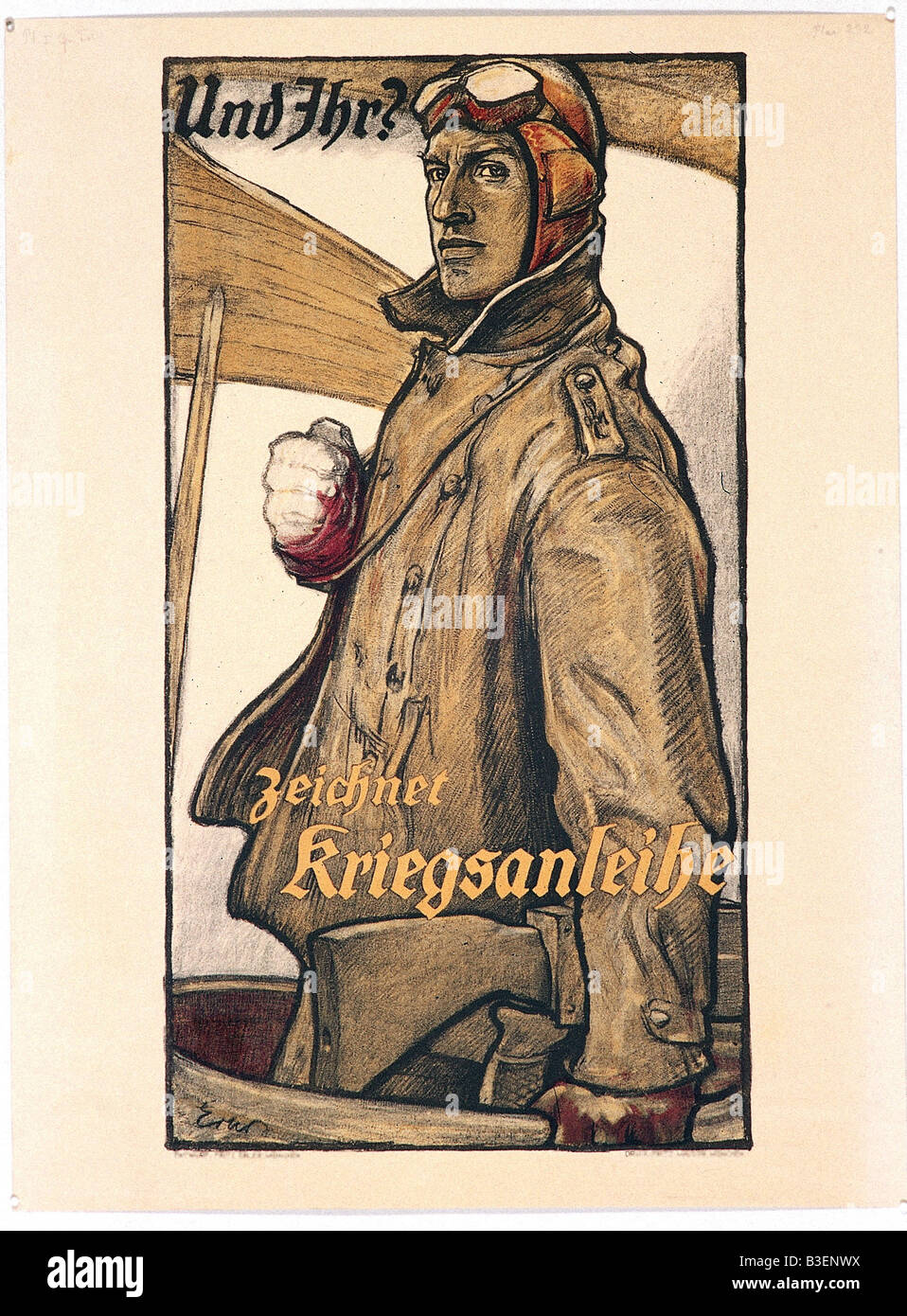 events, First World War / WWI, propaganda, poster 'Und Ihr? Zeichnet Kriegsanleihe' (And you! Buy war bonds), draft by Fritz Erler, Germany, circa 1917, Stock Photo
