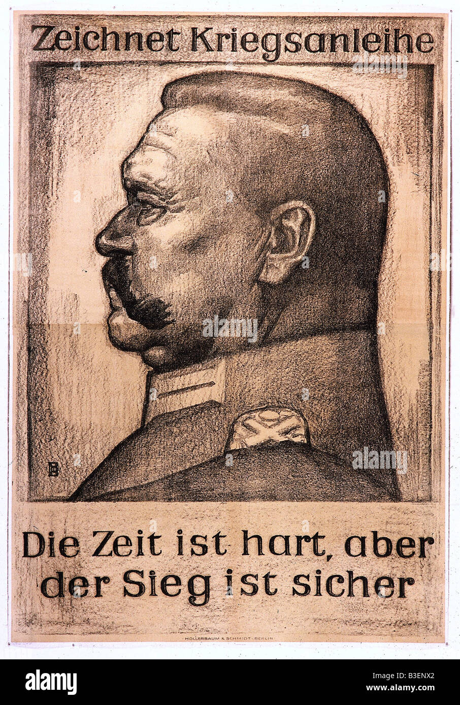 events, First World War / WWI, propaganda, poster 'Zeichnet Kriegsanleihe - Die Zeit ist hart, aber der Sieg ist sicher' (Buy war bonds - The times are hard but our victory is for sure), Germany, circa 1917, Stock Photo