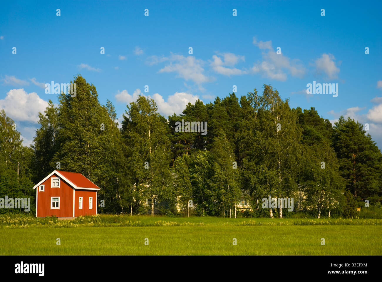 Traditional Finnish red cottage in the countyside in Pori Finland Europe Stock Photo