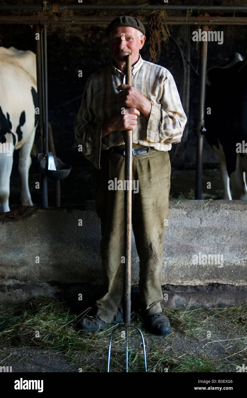 Farmer in the village of Olveiroa WAY OF SAINT JAMES or CAMINO DE SANTIAGO - GALICIA region SPAIN Stock Photo