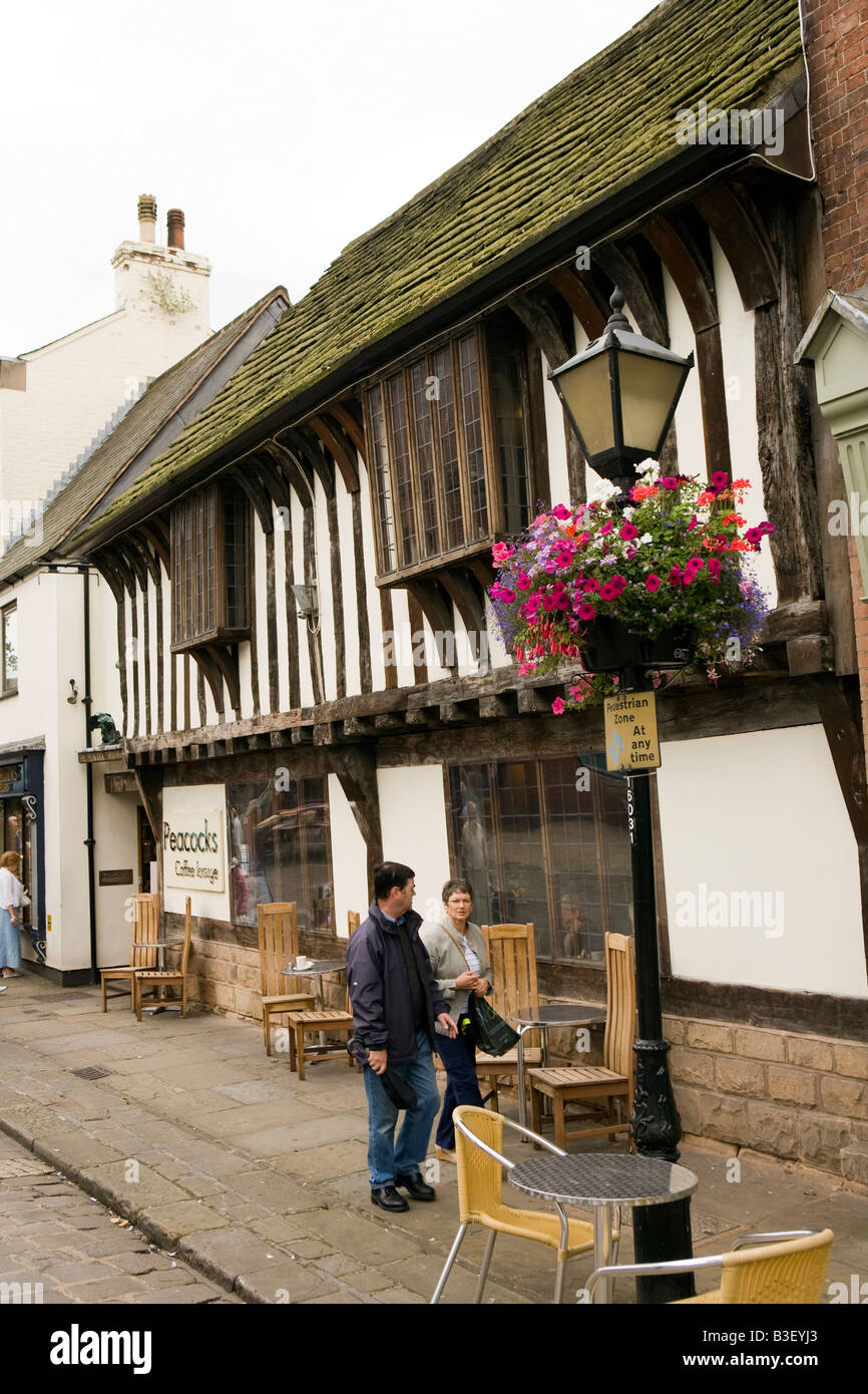 UK Derbyshire Chesterfield Town centre Low Pavement Peacocks Coffee House towns oldest secular building Stock Photo