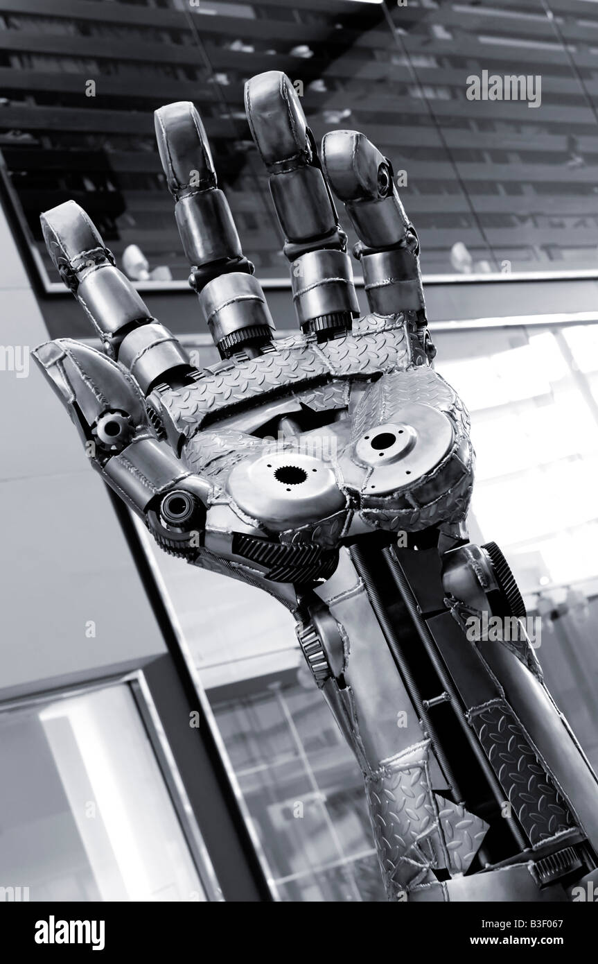 Sculpture of stainless steel hand Stock Photo Alamy