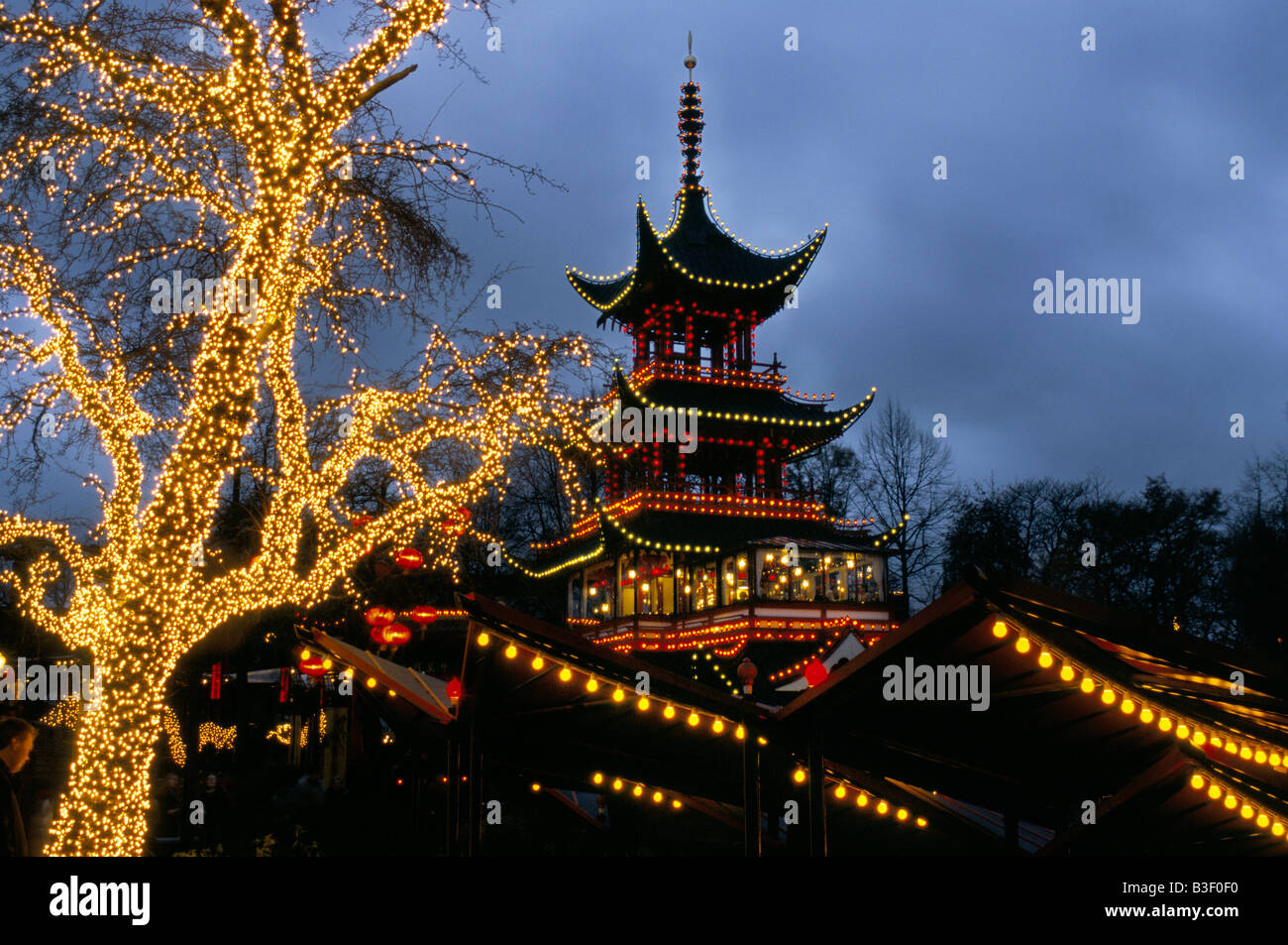 Chinese pagoda in the Tivoli Gardens Copenhagen Denmark Stock Photo