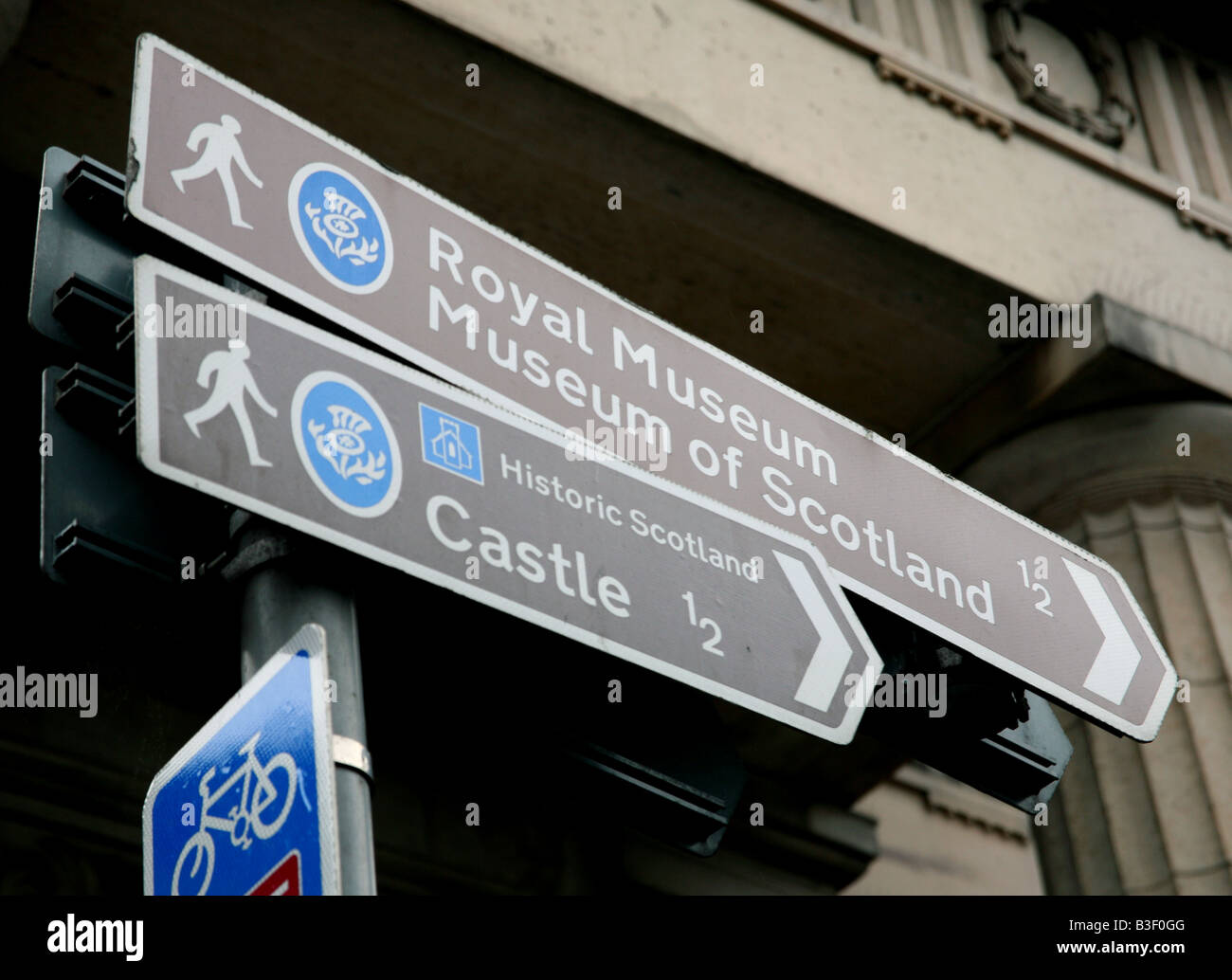 Direction signs for tourists in Edinburgh near Princes Street Stock Photo