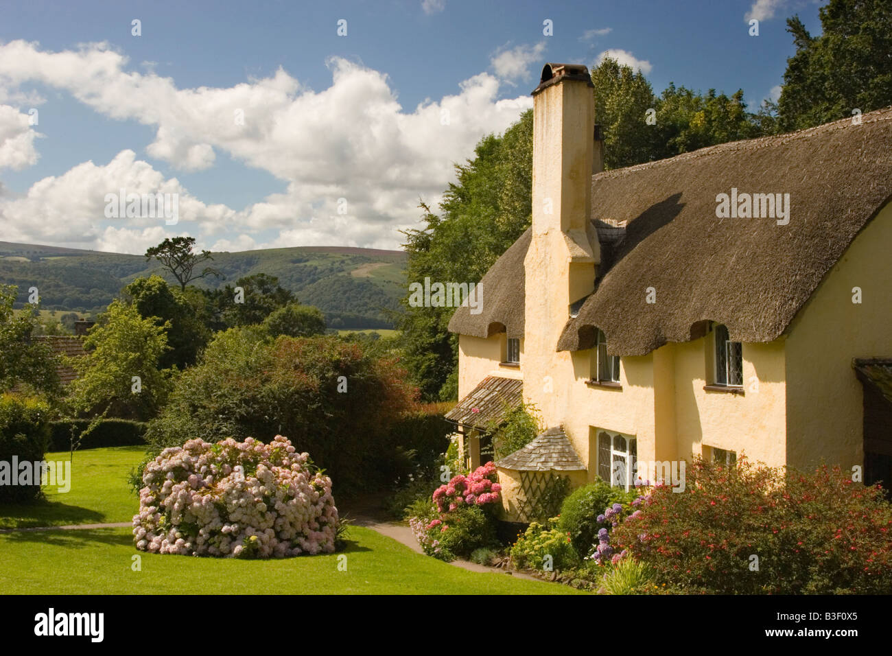 Selworthy thatched cottage, Holnicote estate, Somerset, England UK