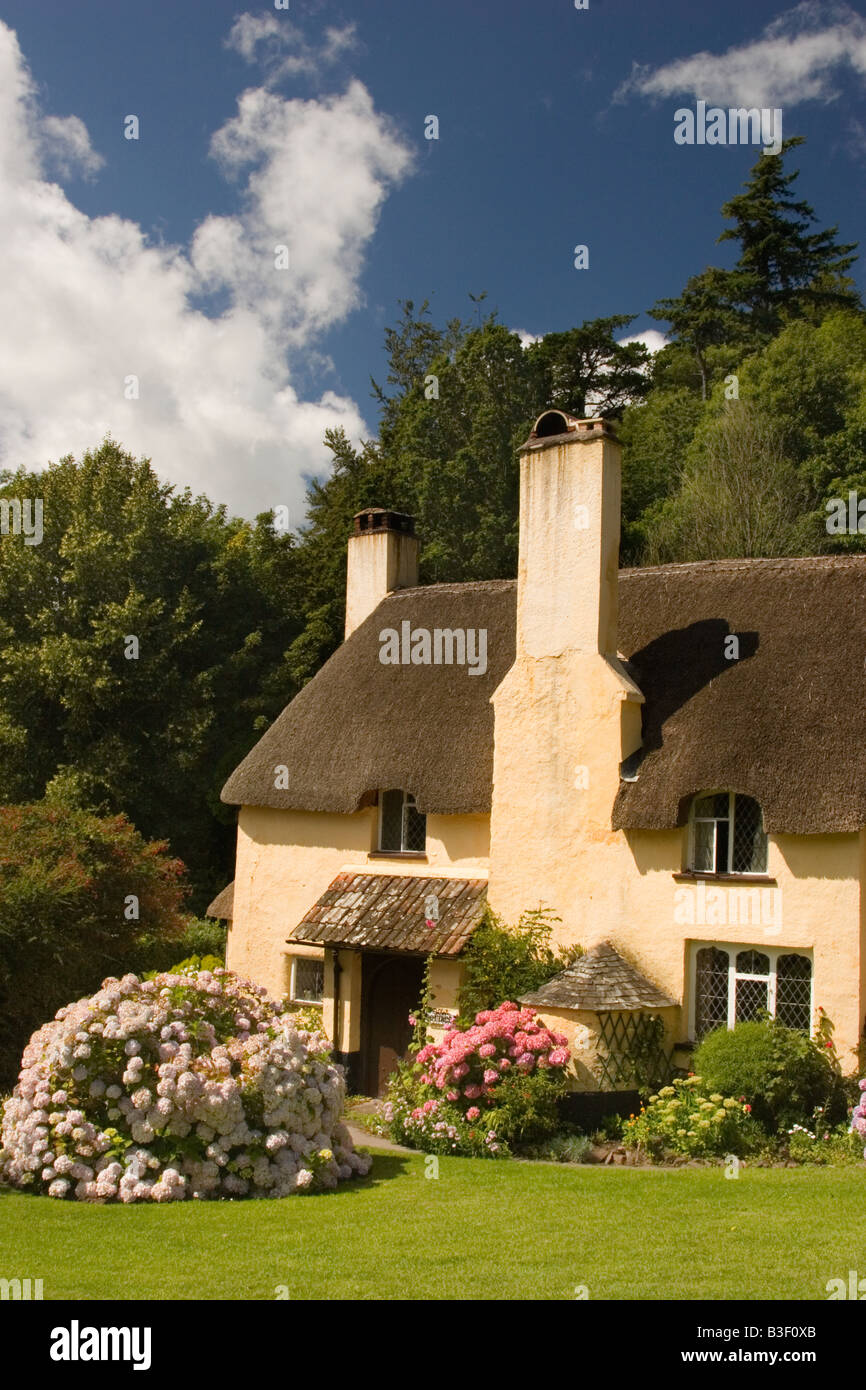 Selworthy thatched cottage, Holnicote estate, Somerset, England UK