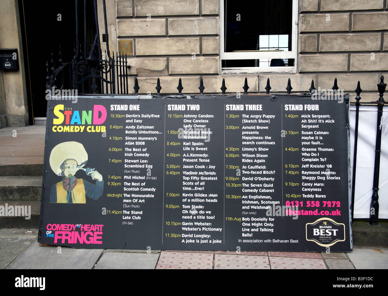 Board advertising comedy acts at Edinburgh Fringe Festival Stock Photo