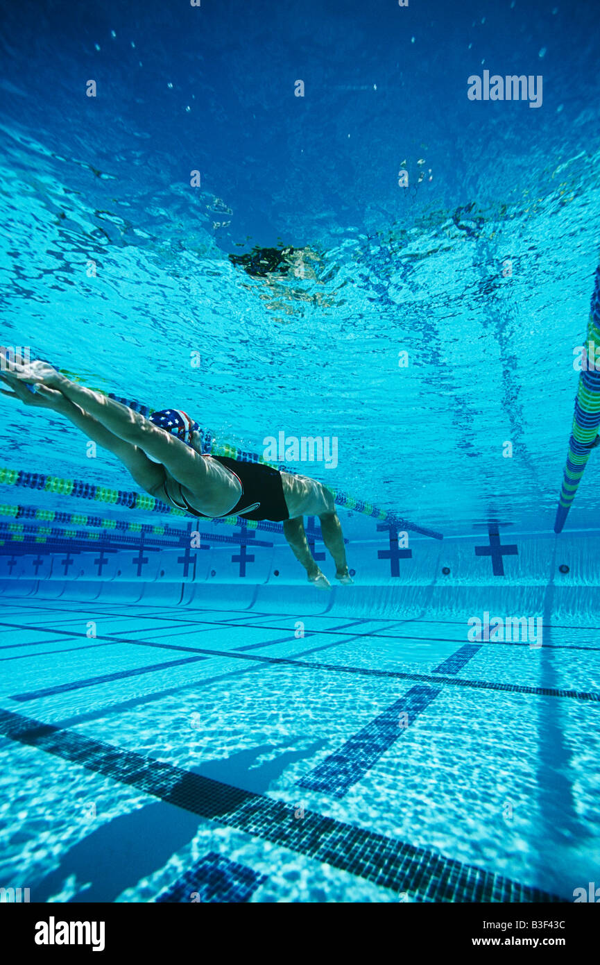 Female swimmer in pool, underwater view Stock Photo - Alamy