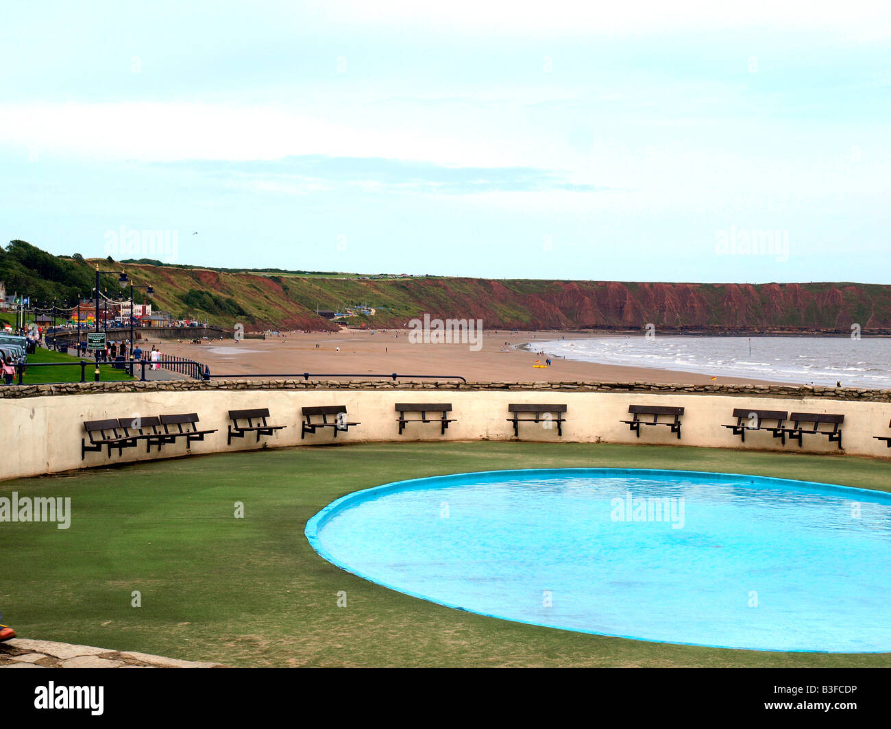paddling pool and north beach at Filey,North Yorkshire,England,uk Stock