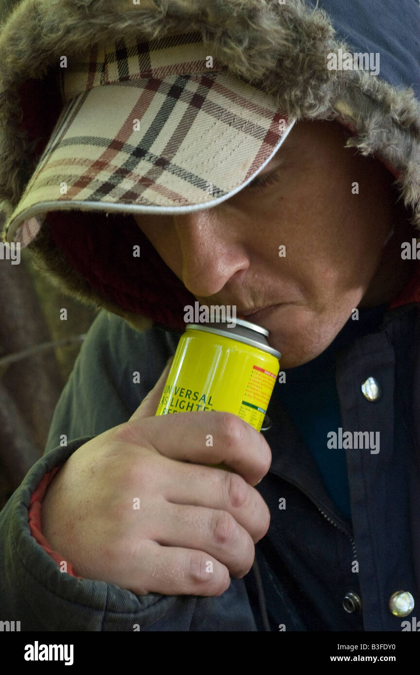 Inhaling gas Stock Photo