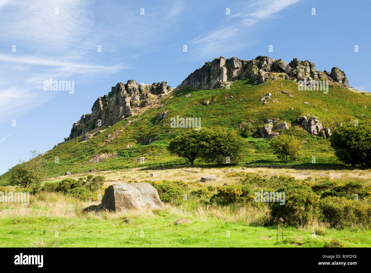 Hen Cloud part of the Roaches gritstone crags in the Peak District National Park Staffordshire Stock Photo