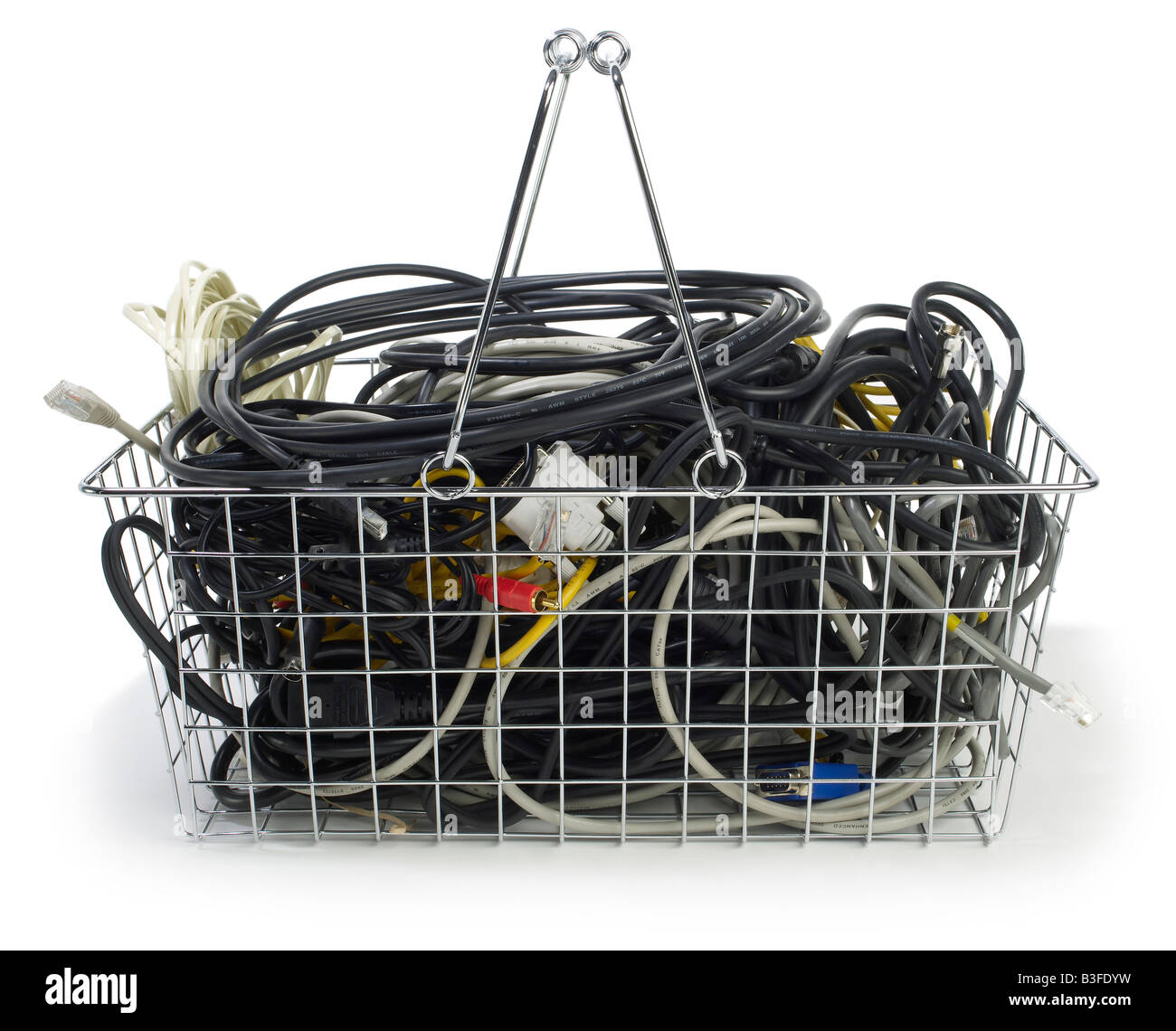Shopping basket with wires cables Stock Photo Alamy