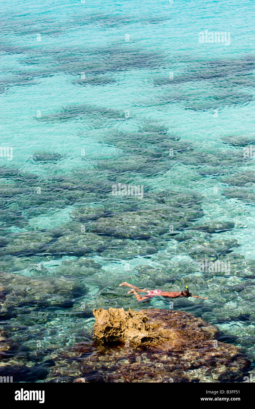 Snorkeler swiming in Formentera Stock Photo