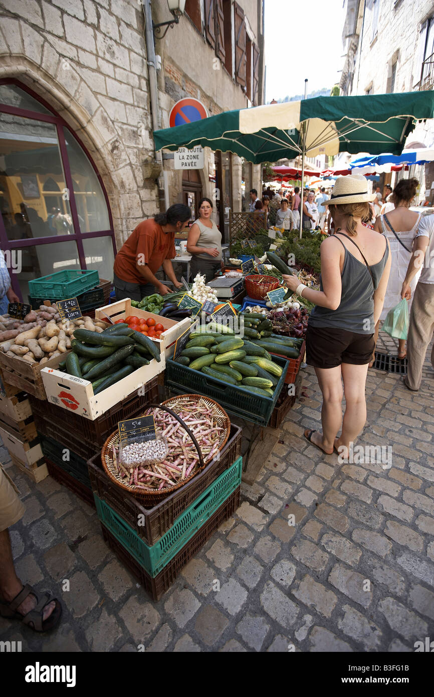 Market day at St Antonin Noble Val Aveyron France Stock Photo Alamy