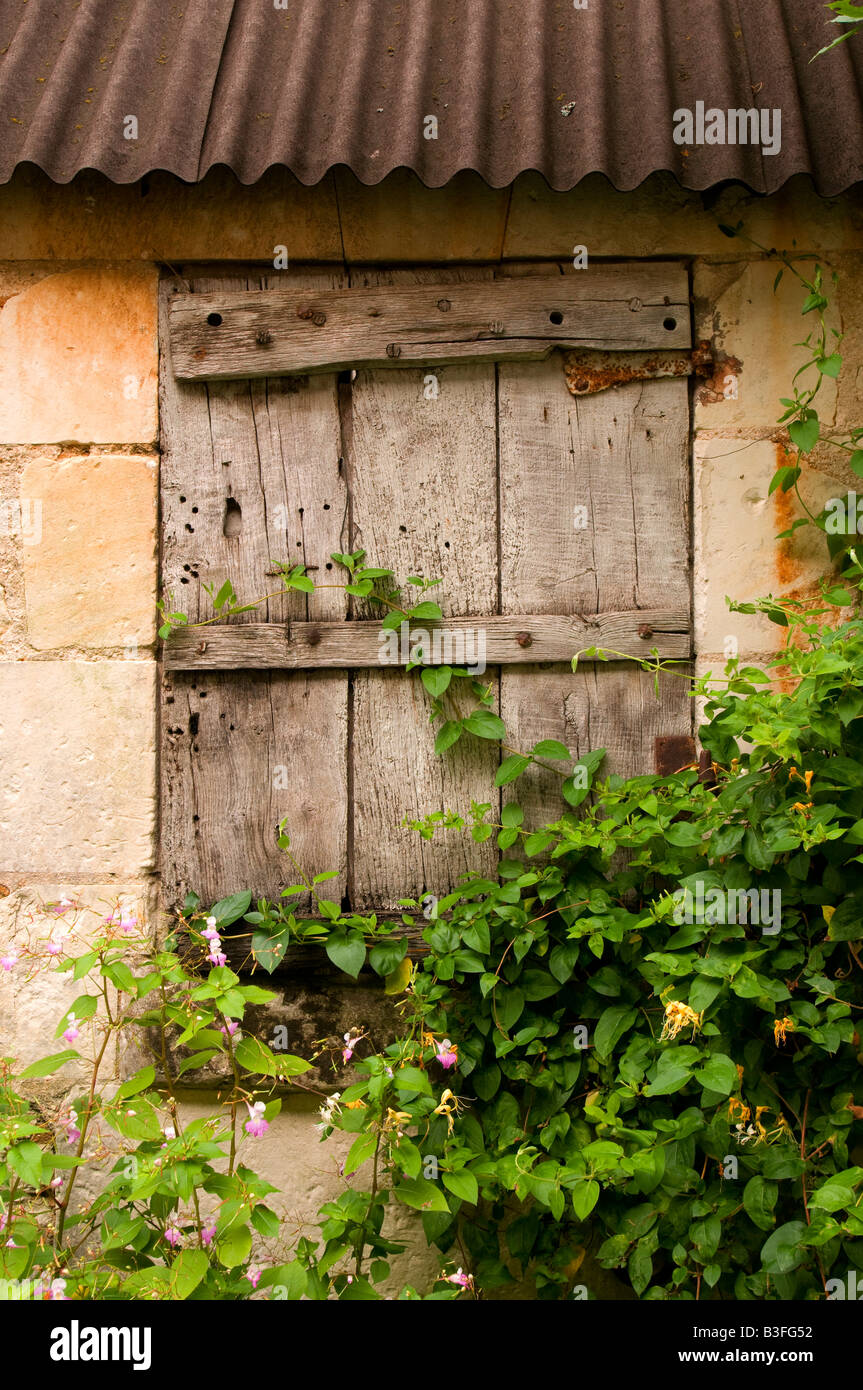Barn window shutter, Crissay-sur-Manse, Indre-et-Loire, France. Stock Photo