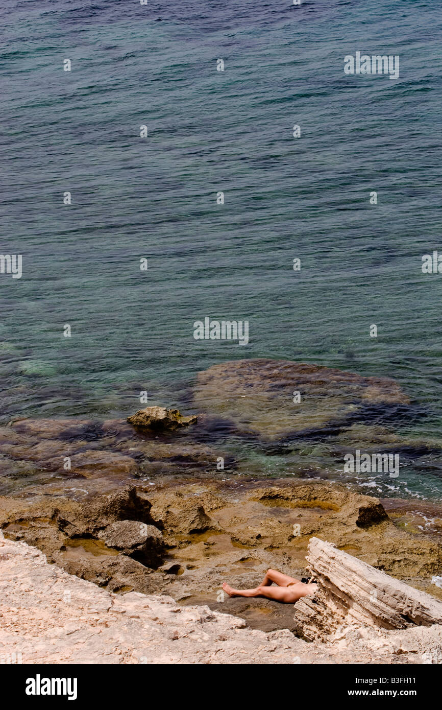 Naked sunbather in Formentera Stock Photo Alamy