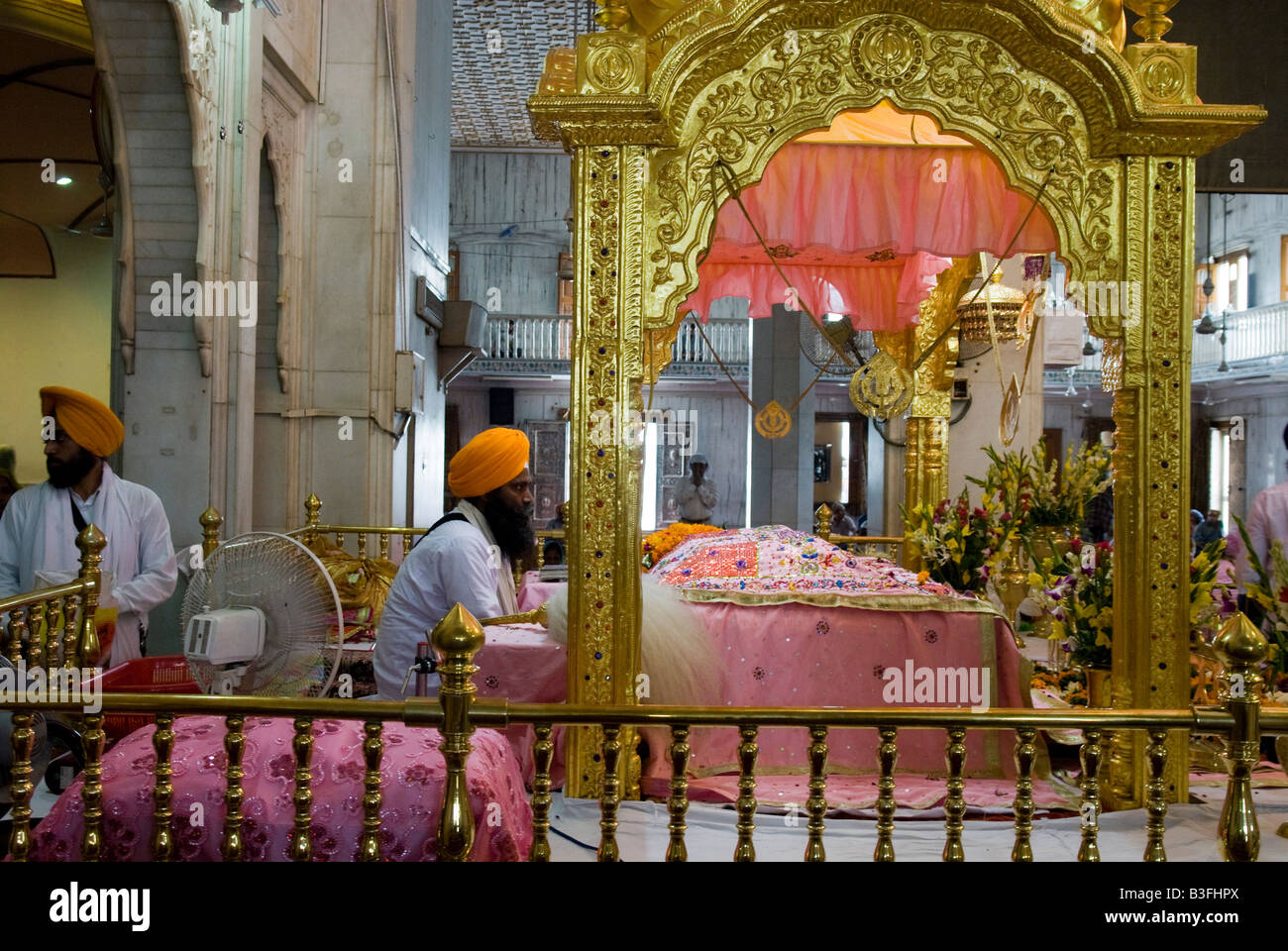 India Delhi Interior of the Bangla Sahib Sikh Temple Stock Photo