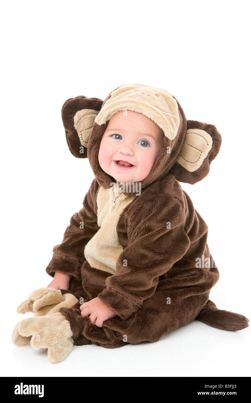 Baby in monkey costume Stock Photo