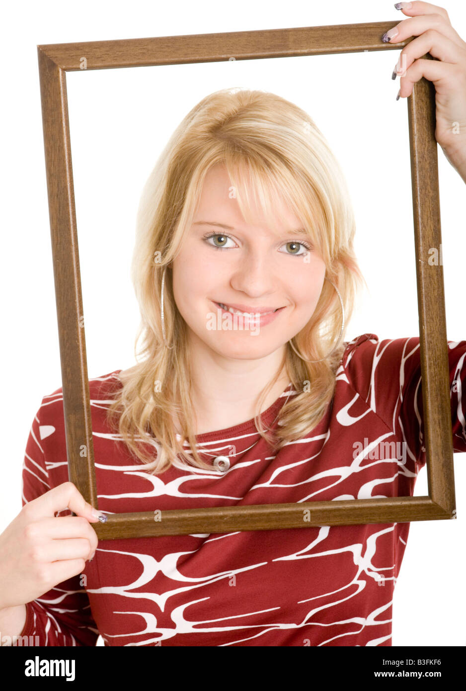 girl with picture frame Stock Photo Alamy