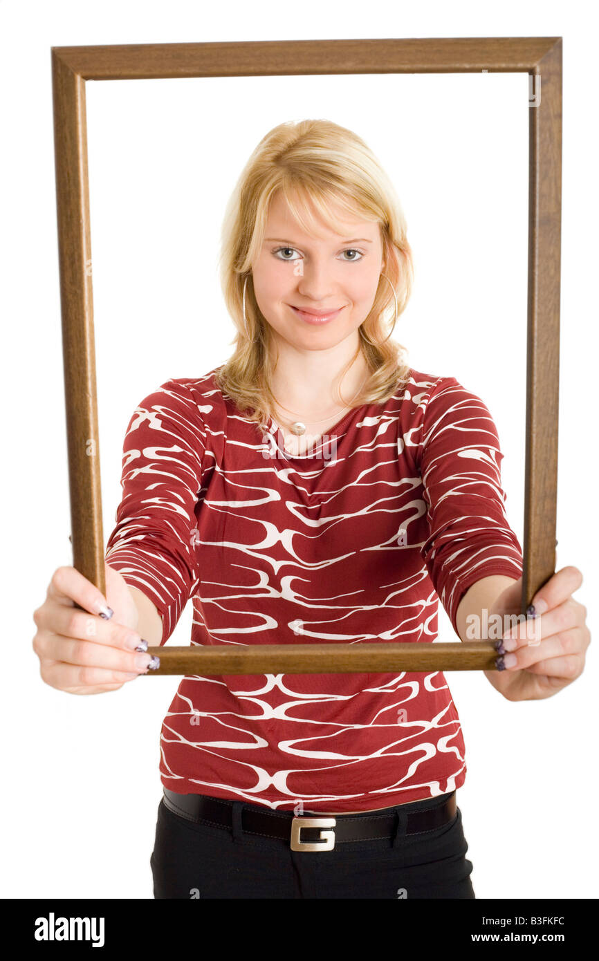 girl with picture frame Stock Photo Alamy
