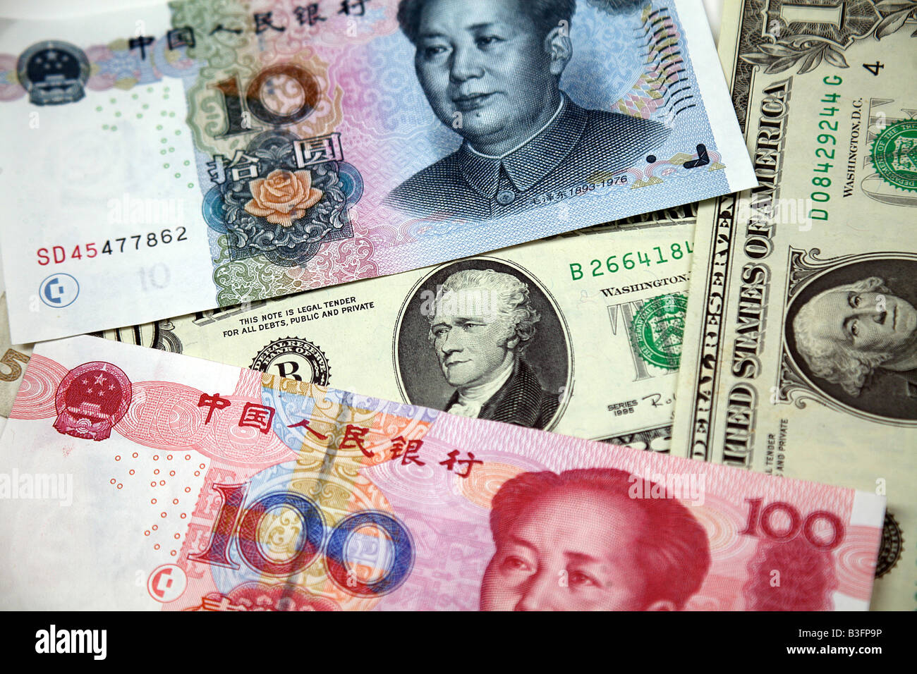 Chinese, American and European Currency Stock Photo