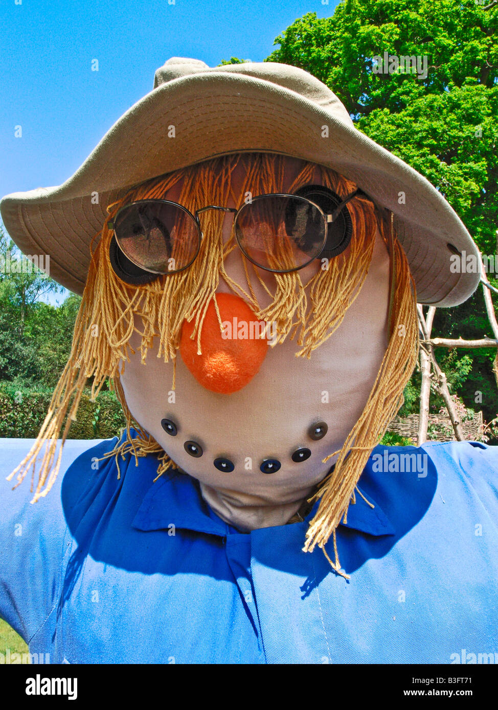 Face of scarecrow in vegetable garden in Hampshire UK Stock Photo