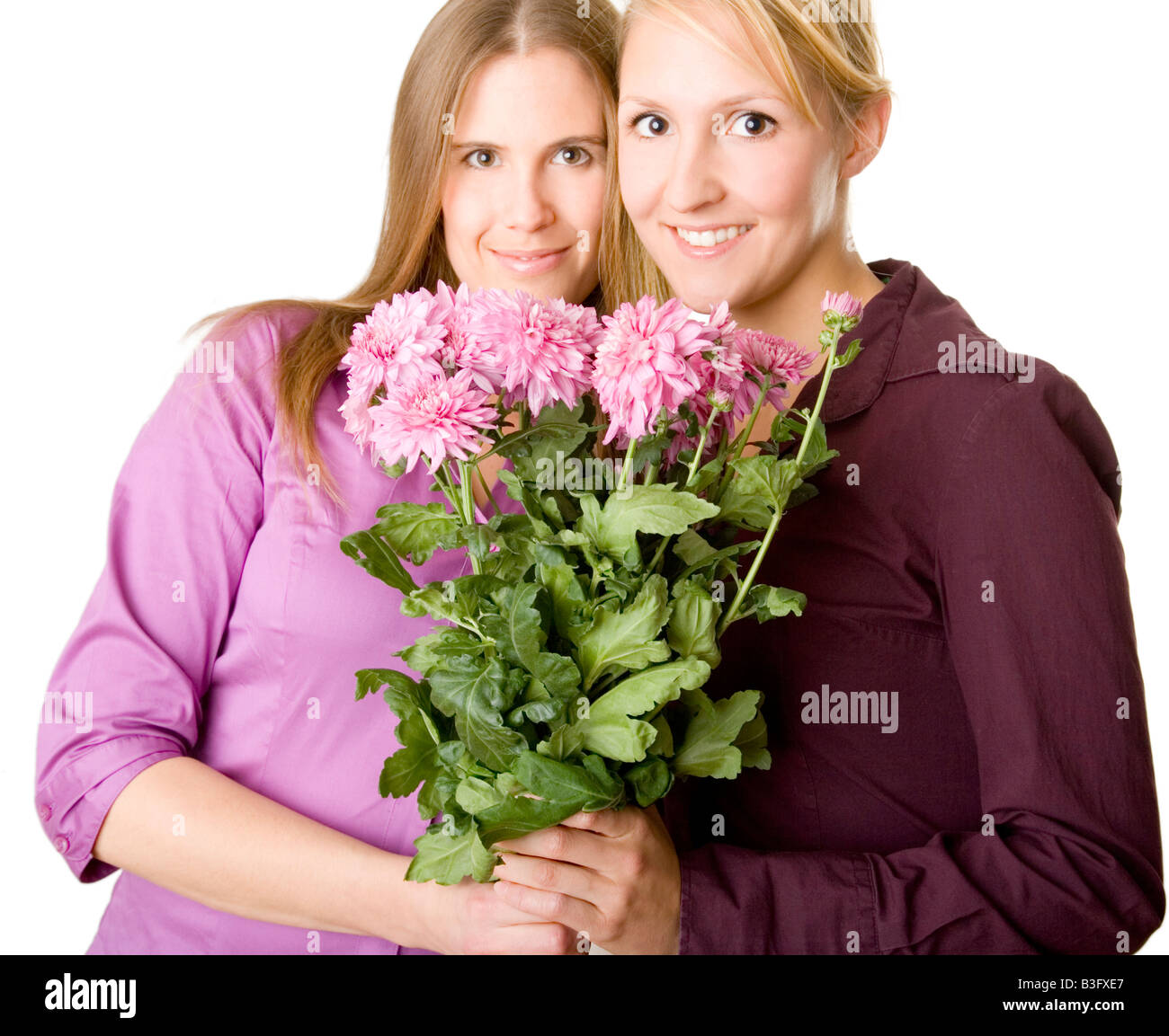 friends with flowers Stock Photo Alamy