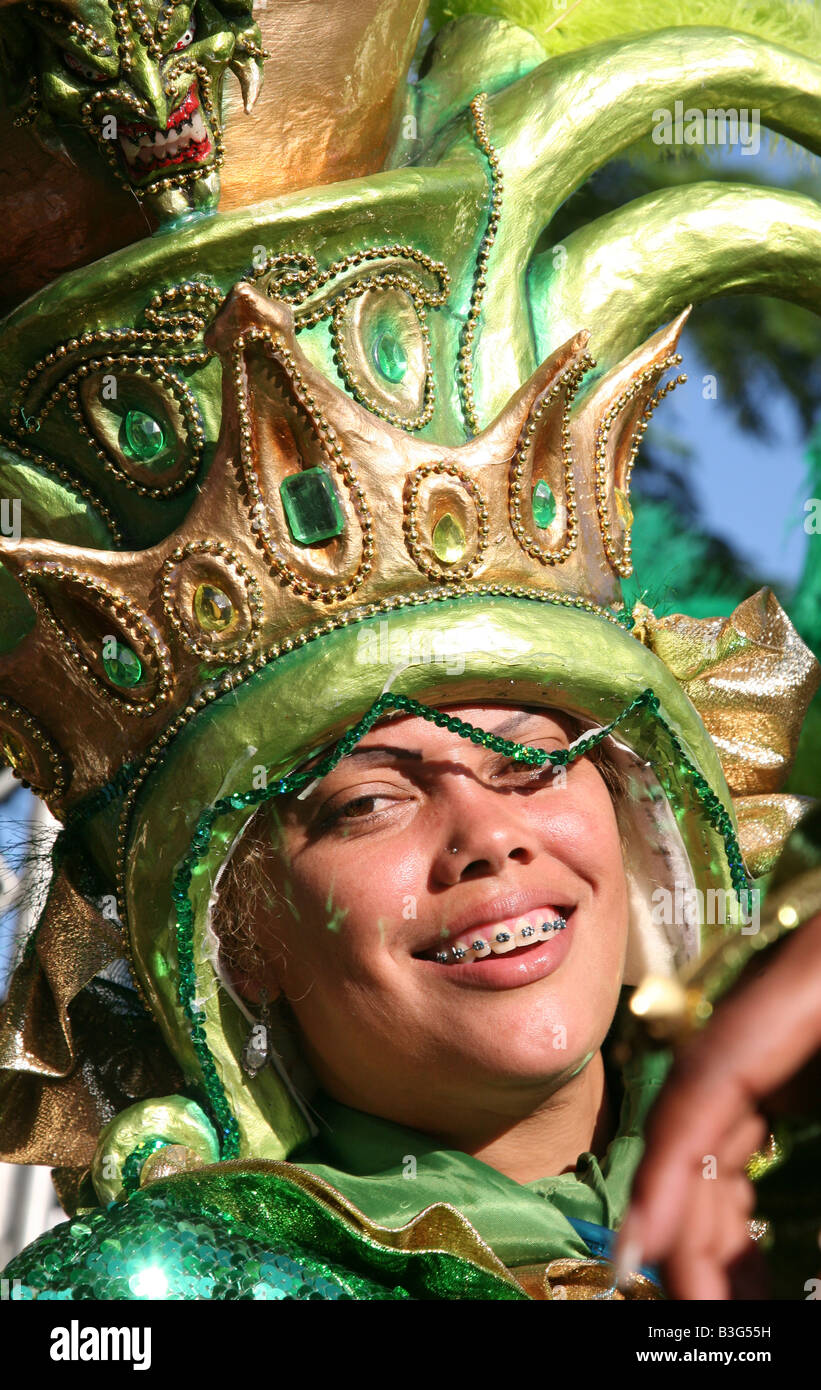 Carnival participant dressed up as Diablo Cojuelo performing during Carnaval Vegano in La Vega, Dominican Republic Stock Photo