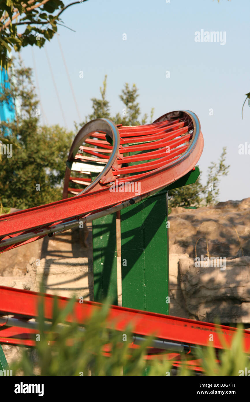 Detail view of the track of a roller coaster Stock Photo
