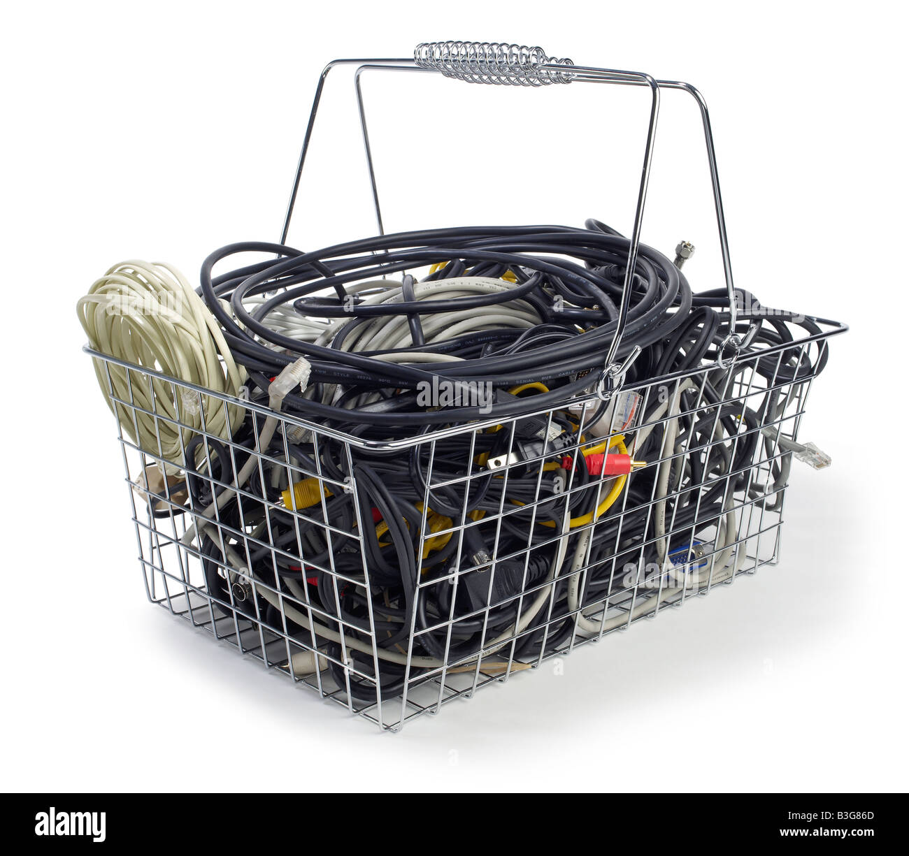 Shopping basket with wires cables Stock Photo Alamy