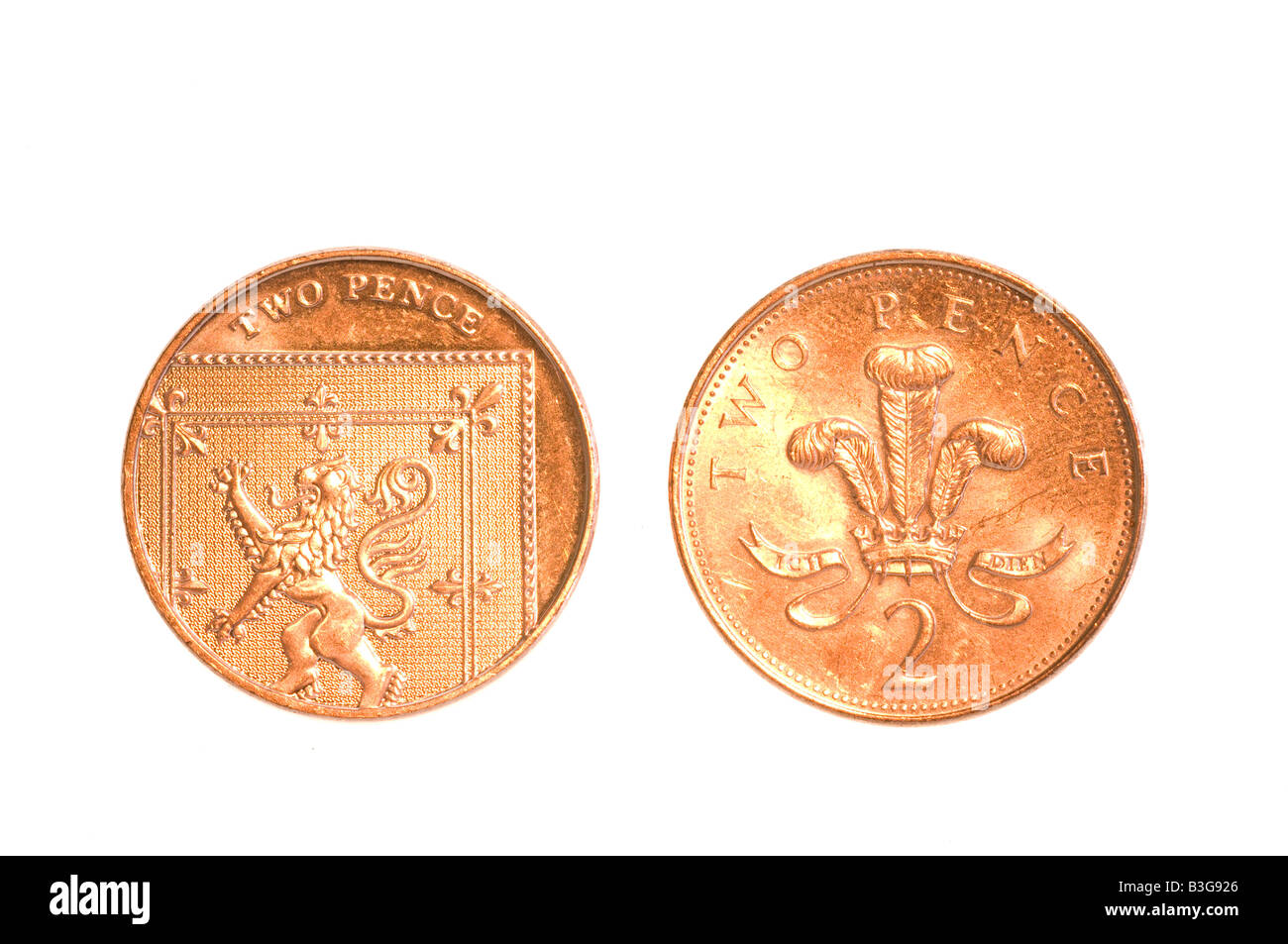 New 2008 two pence  piece and an old  two pence piece Stock Photo