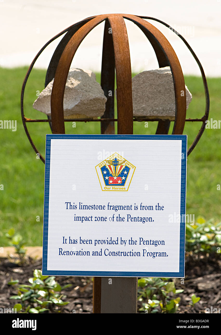 Limestone fragment from the Pentagon in Washington DC at the 9-11 Aircrew Memorial in Grapevine, TX Stock Photo