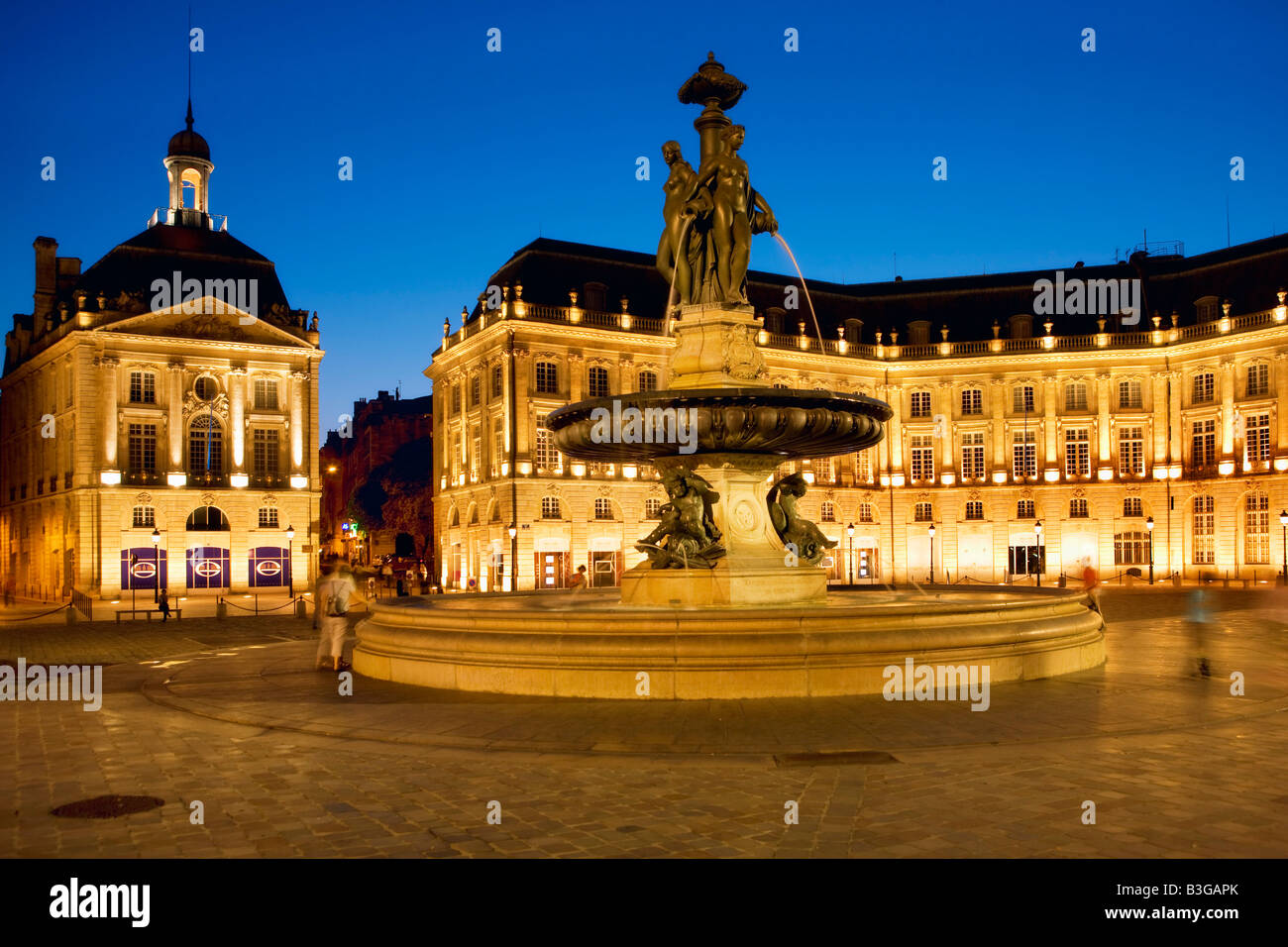 Place de la Bourse at night in Bordeaux Stock Photo