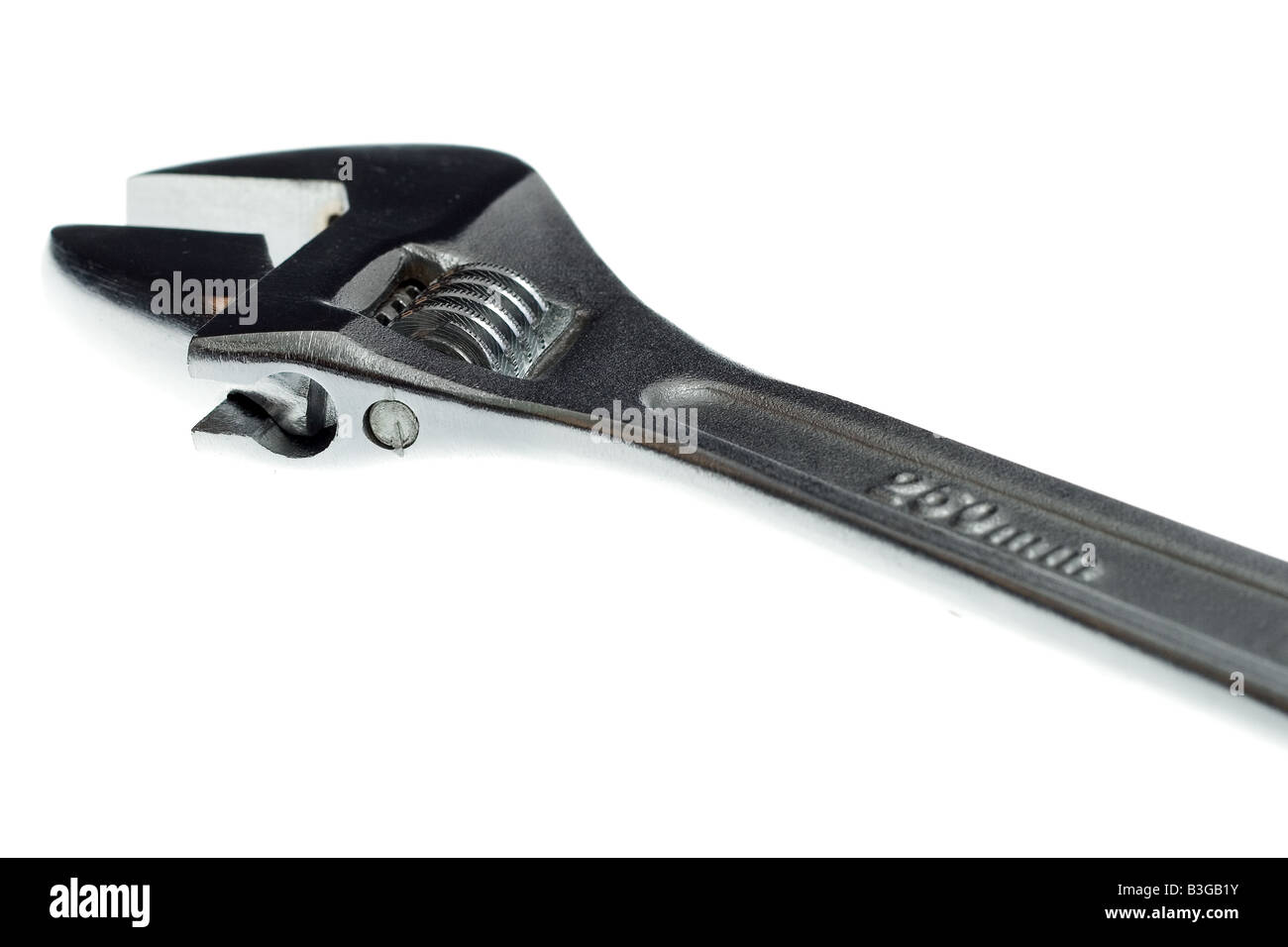 Closeup of adjustable screw wrench over white background Stock Photo