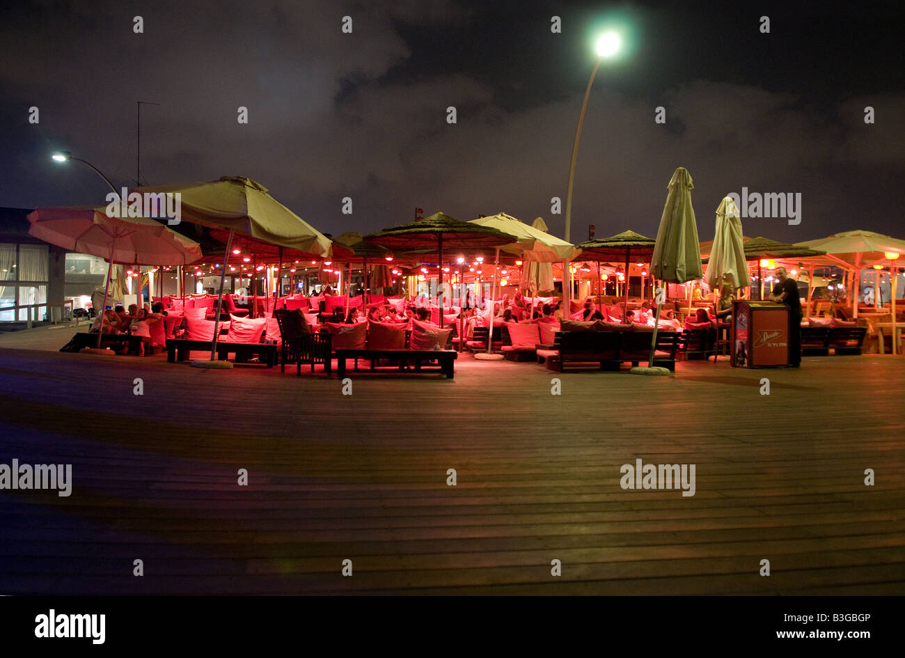 Cafe restaurant in the corniche promenade at the old Tel Aviv seaport Israel Stock Photo