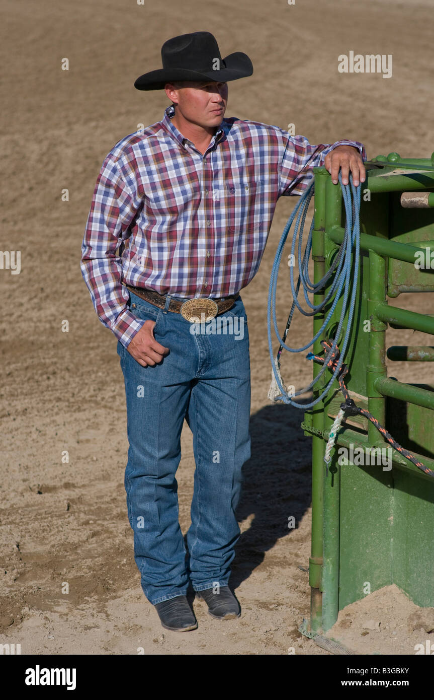 Idaho. A cowboy stands near a corral at a rodeo Stock Photo - Alamy