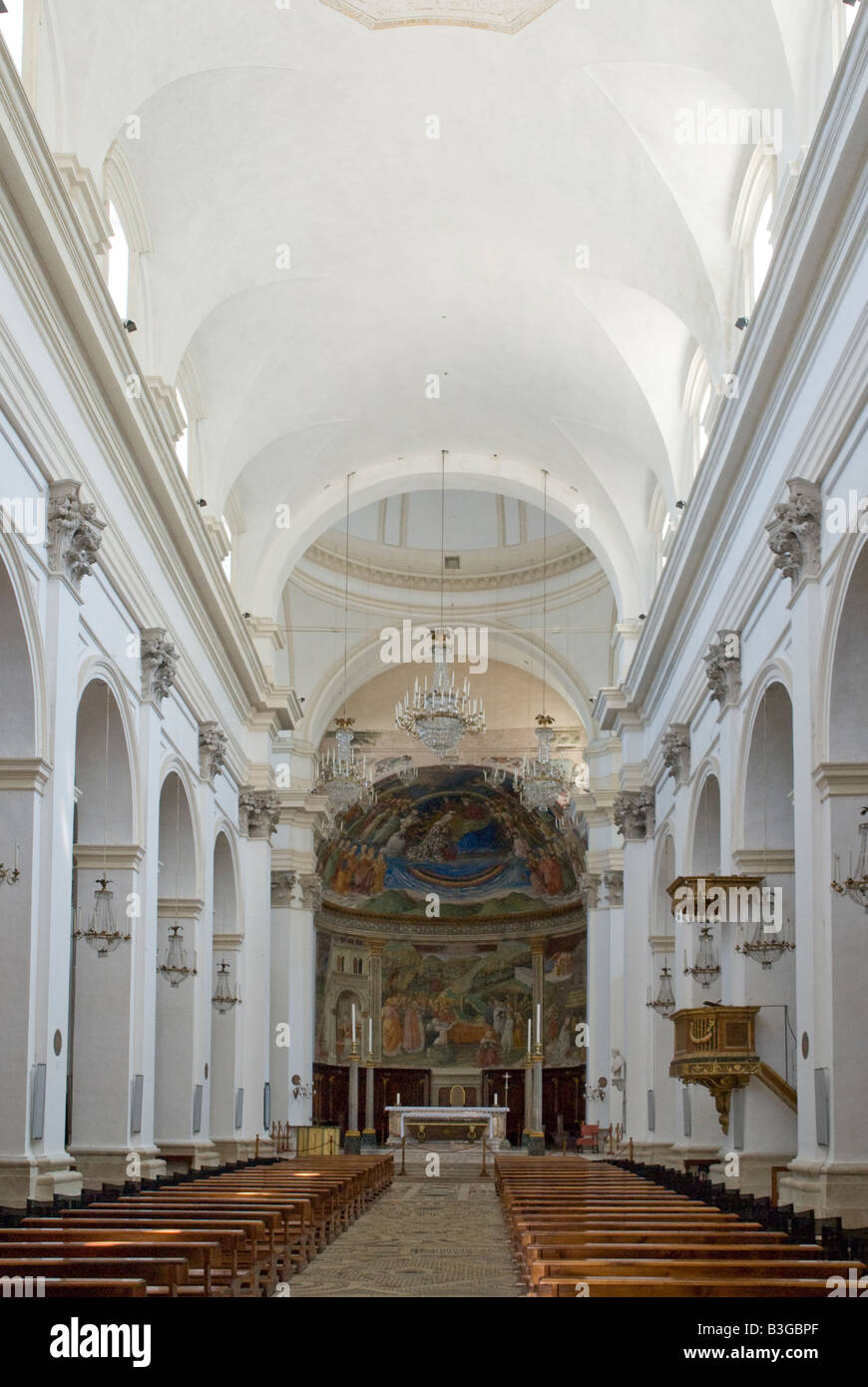 Spoleto Cathedral in the Piazza del Duome is dedicated to Santa Maria Assunta. The facade is one of the most superb examples of Umbrian Romanesque. The Romanesque edifice contains the tomb of Filippo Lippi, who died in Spoleto in 1469, designed by his son Filippino Lippi. The church also houses a manuscript letter by Saint Francis of Assisi Stock Photo