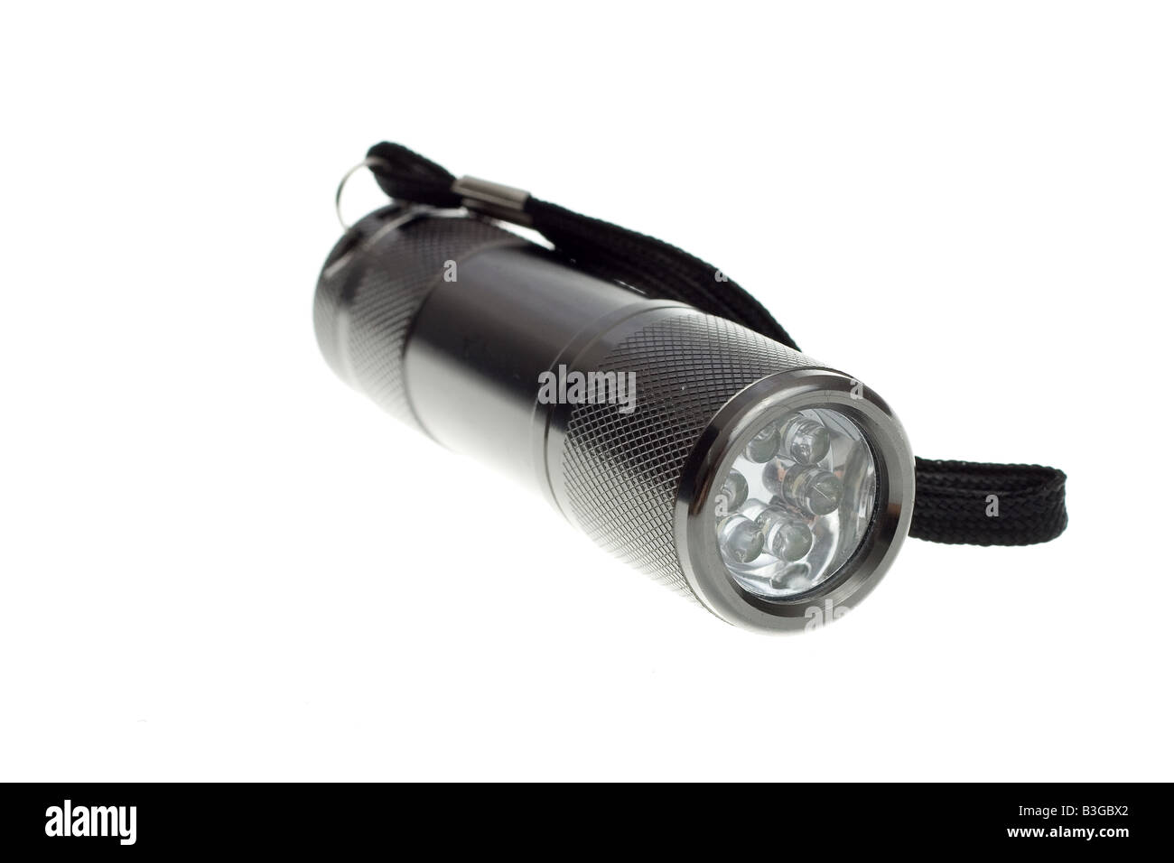 Isolated metal LED flashlight over white background Stock Photo