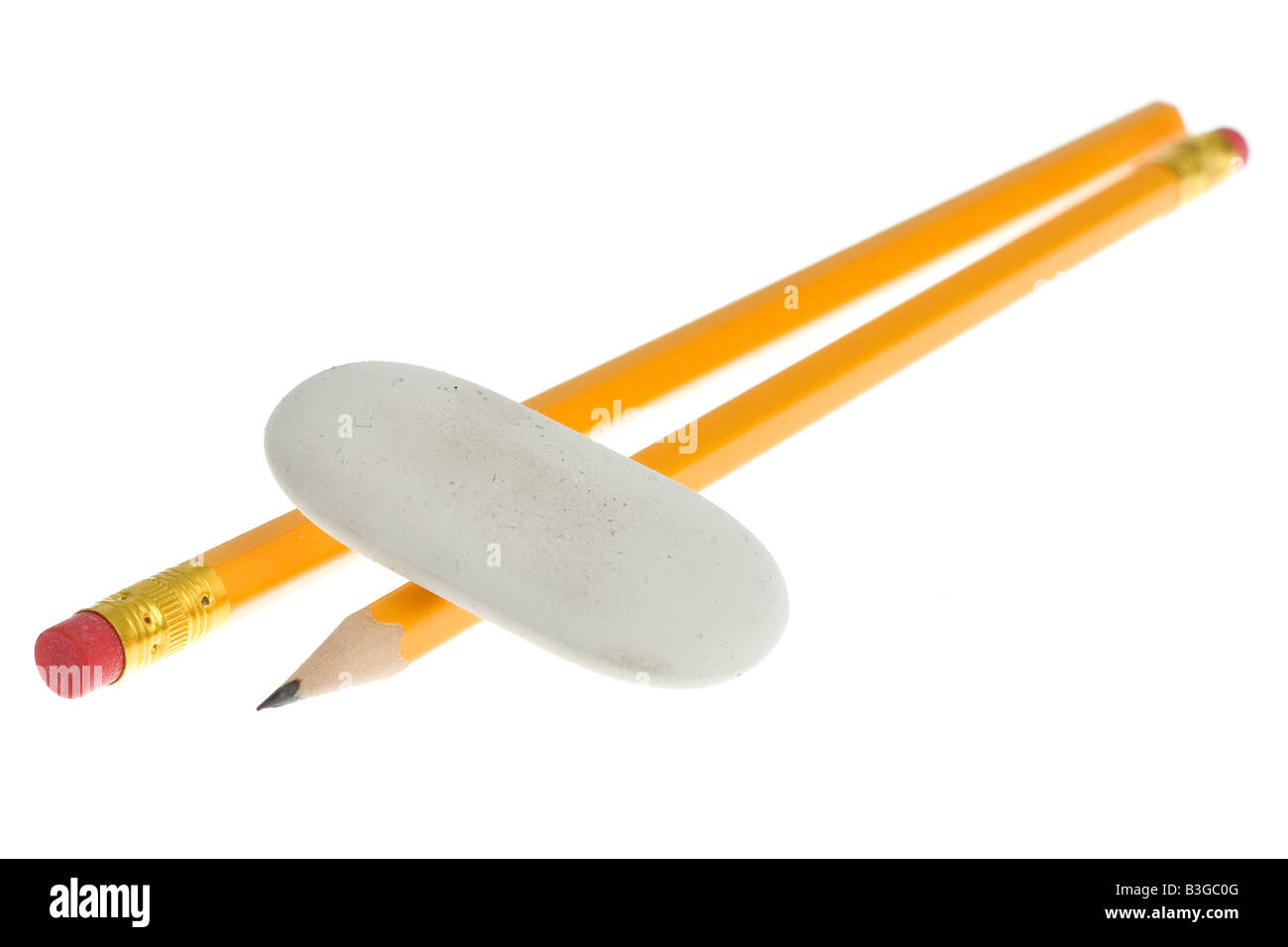 Two pencils and eraser over white background Stock Photo