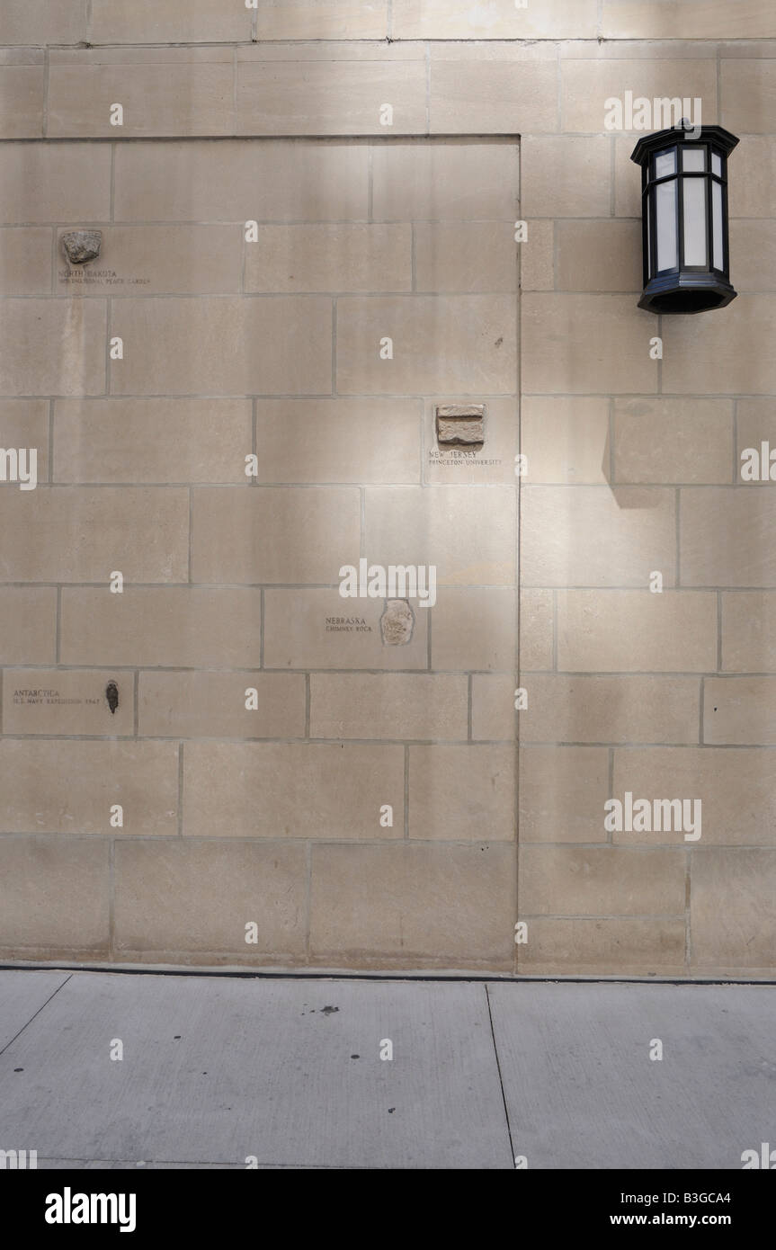 Collection of historical rocks and bricks. Facade of the Chicago ...