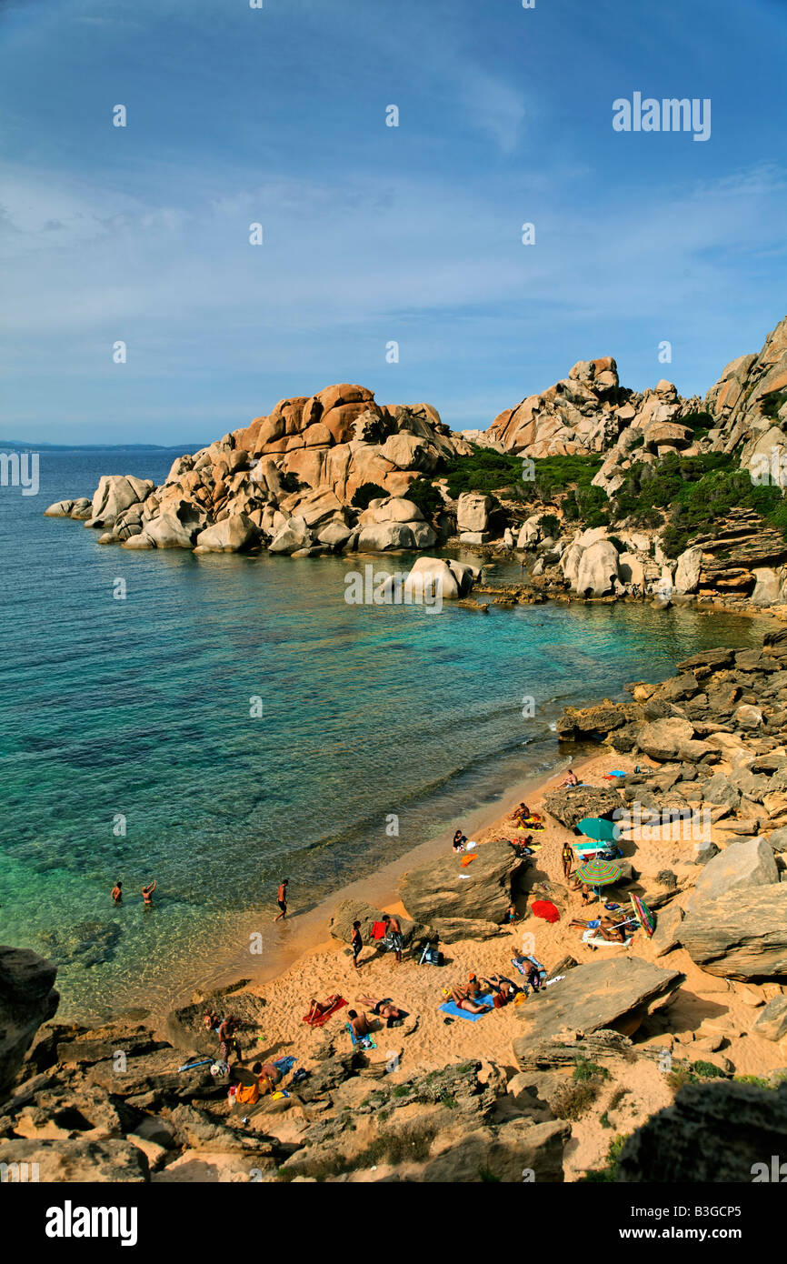 Italy Sardinia Capo Testa Cala Spinosa sand beach with cristal clear